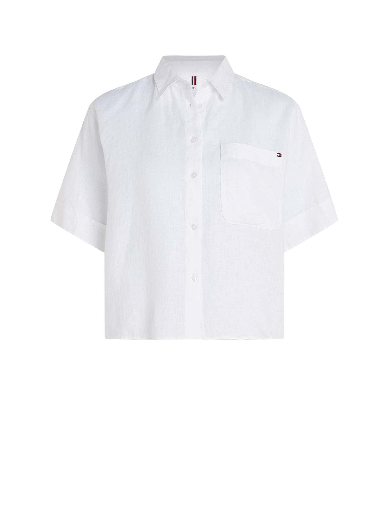 Tommy Hilfiger Relaxed Fit Linen Shirt With Short Sleeves In Optic White