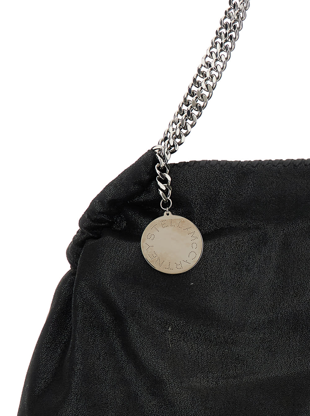 Stella Mccartney Black Shoulder Bag With Diamond-like Chain And Logo Charm On The Front In Ecoleather Woman In Black