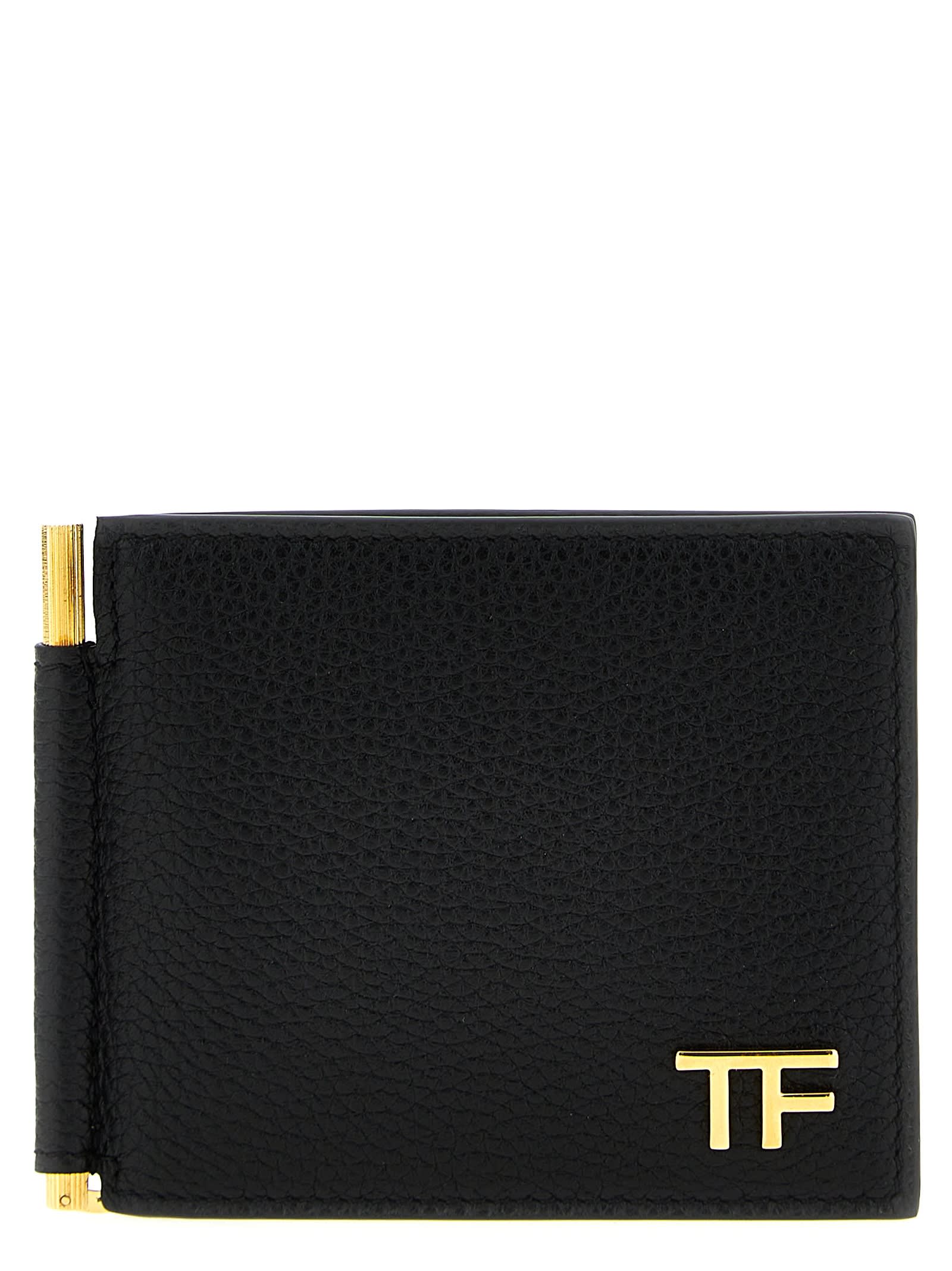 Shop Tom Ford Logo Leather Wallet In Black