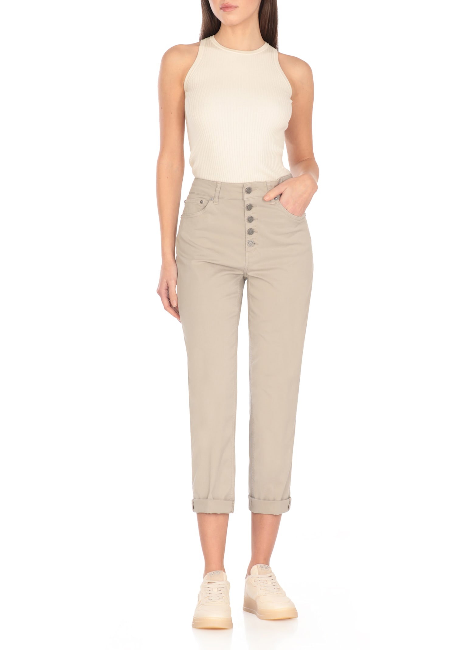 Shop Dondup Cotton Blend Pants In Beige