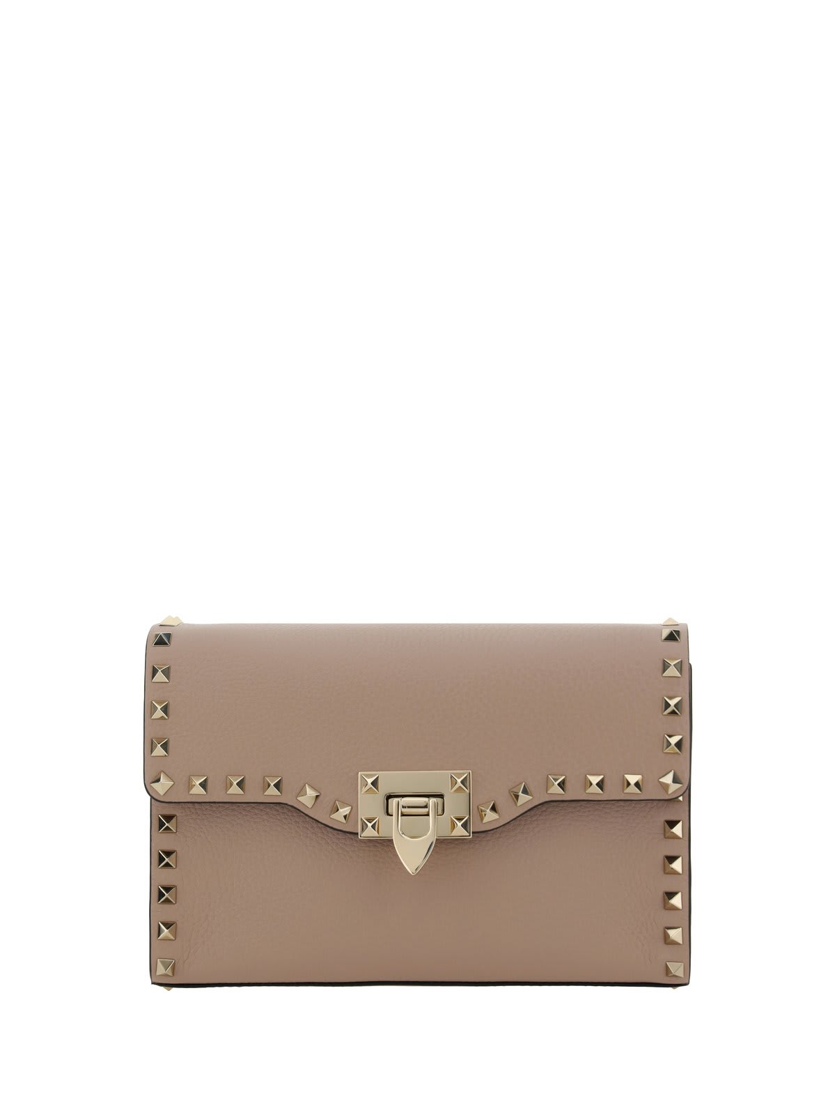 Shop Valentino Garavani Rockstud Foldover Top Small Shoulder Bag In Powder