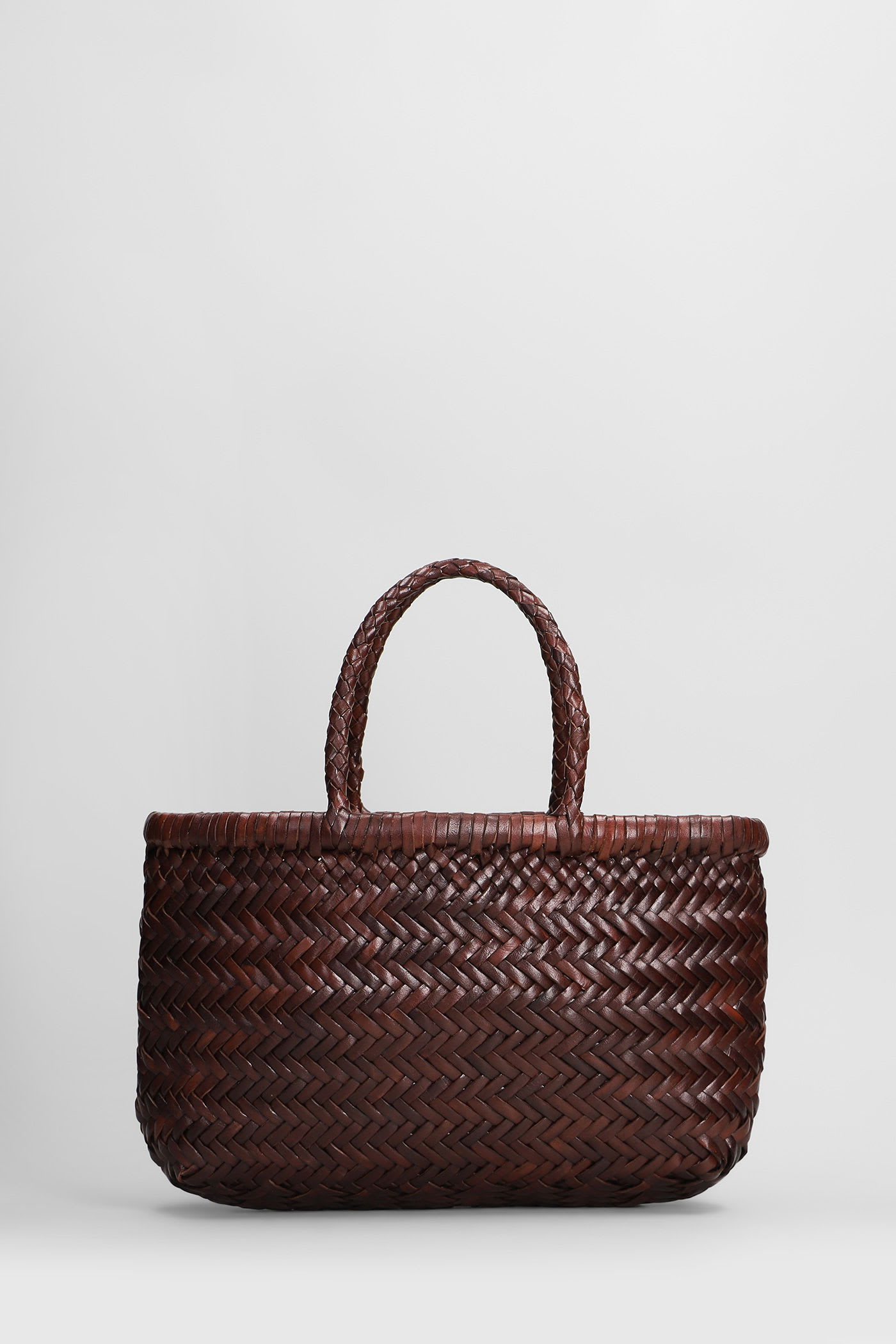Mini Flat Gora Baskt Hand Bag In Brown Leather