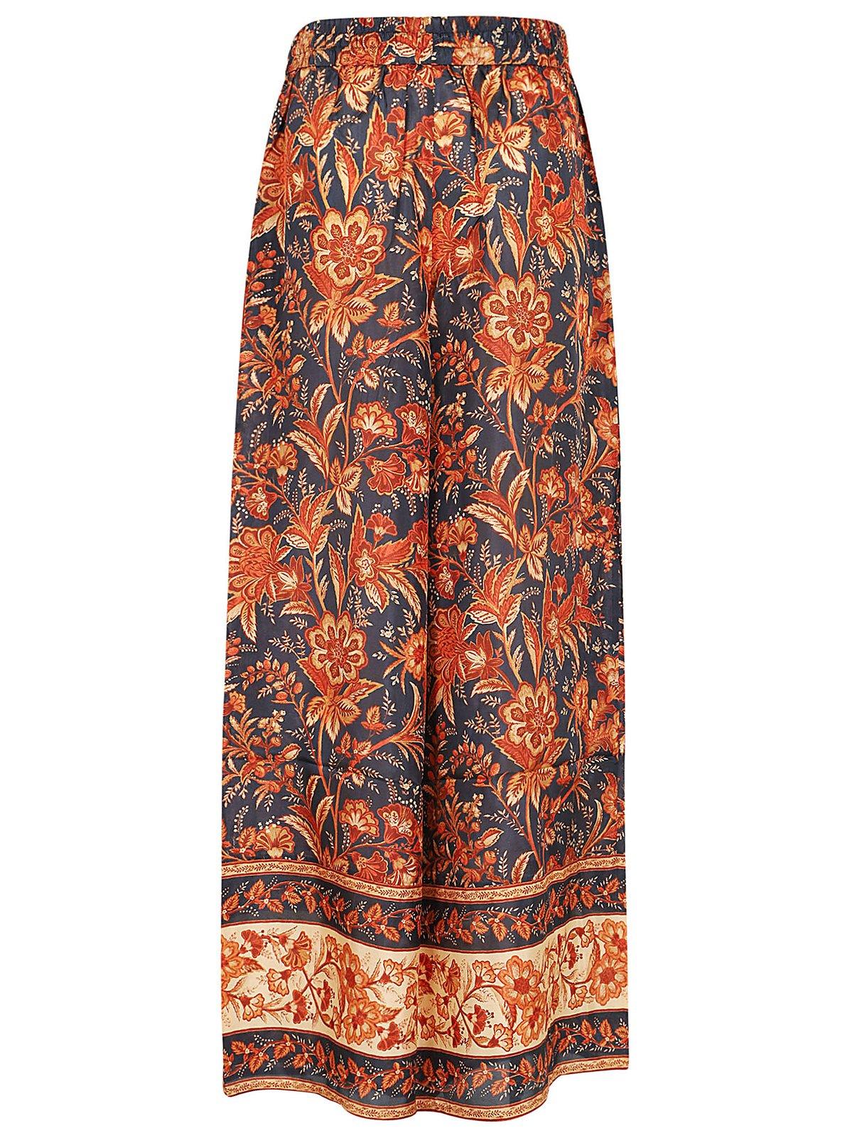 Shop Zimmermann Junie Allover Floral Print Wide-leg Trousers In Blu