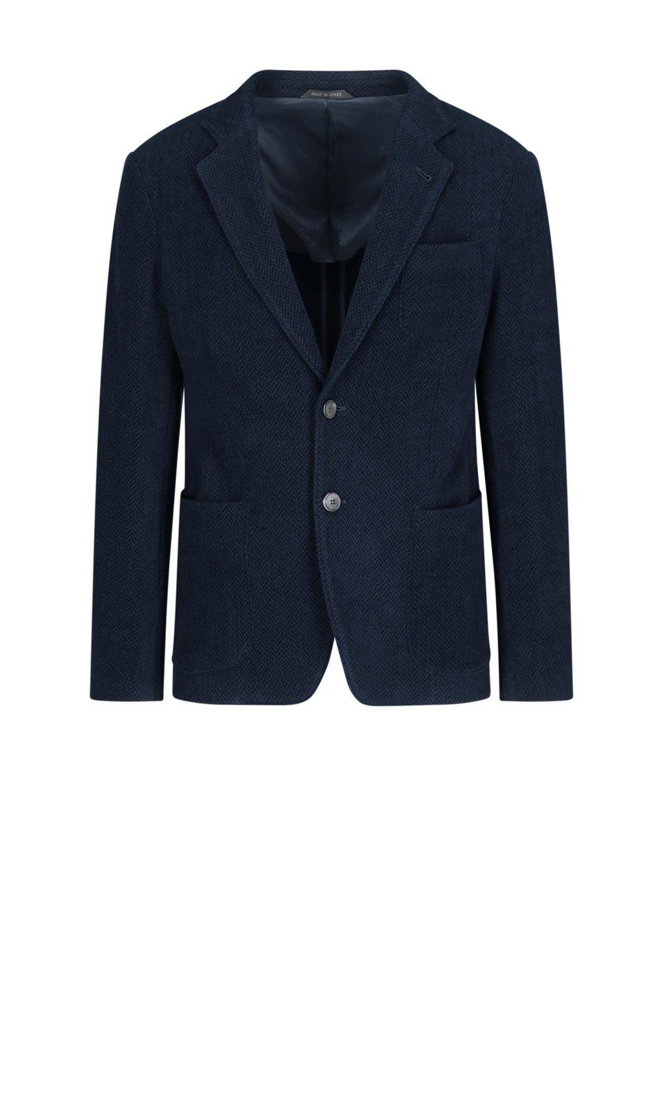 Shop Giorgio Armani Single-breasted Straight Hem Blazer In Blu