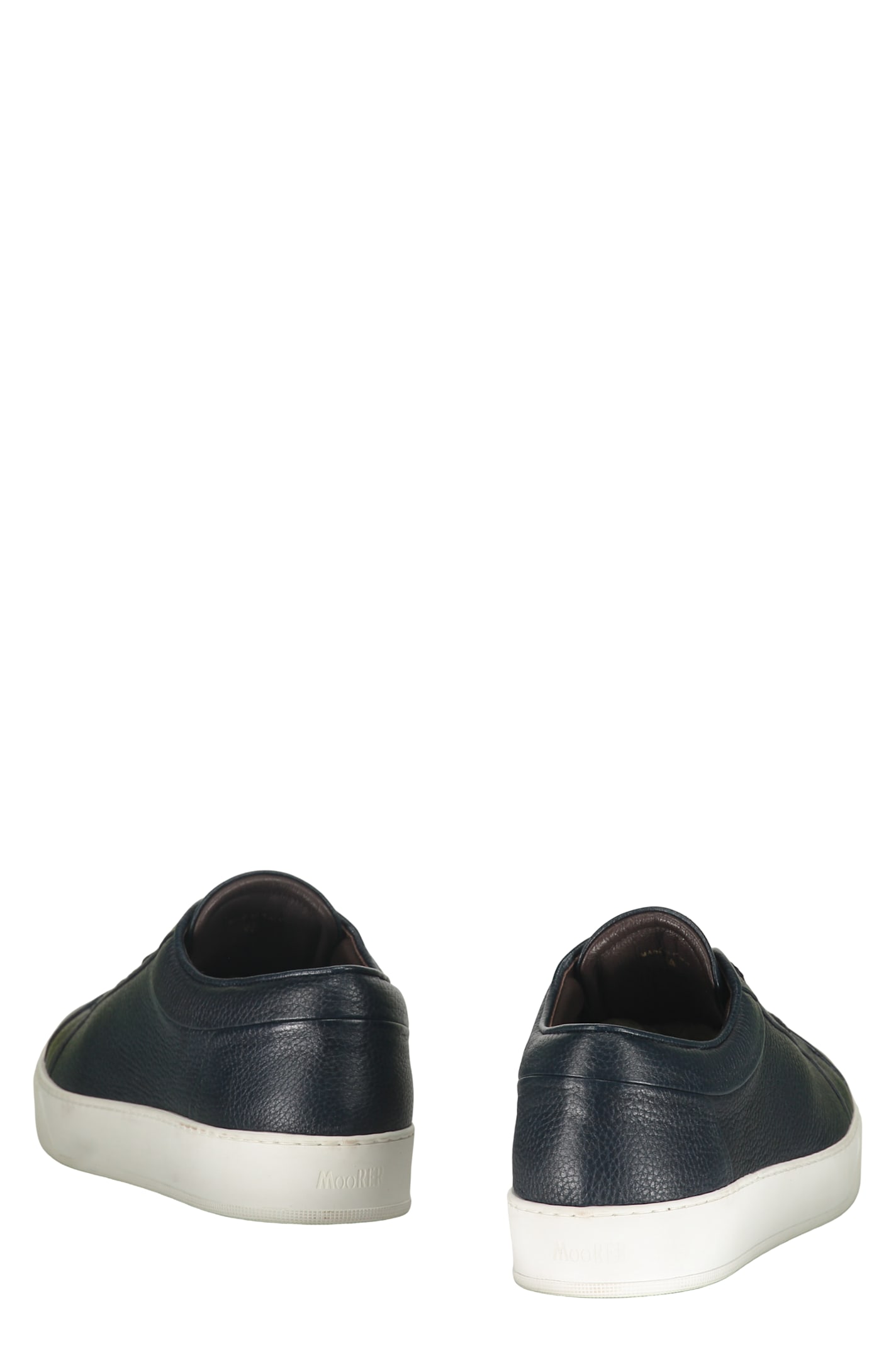 Moorer Grainy Leather Low-top Sneakers In Blue