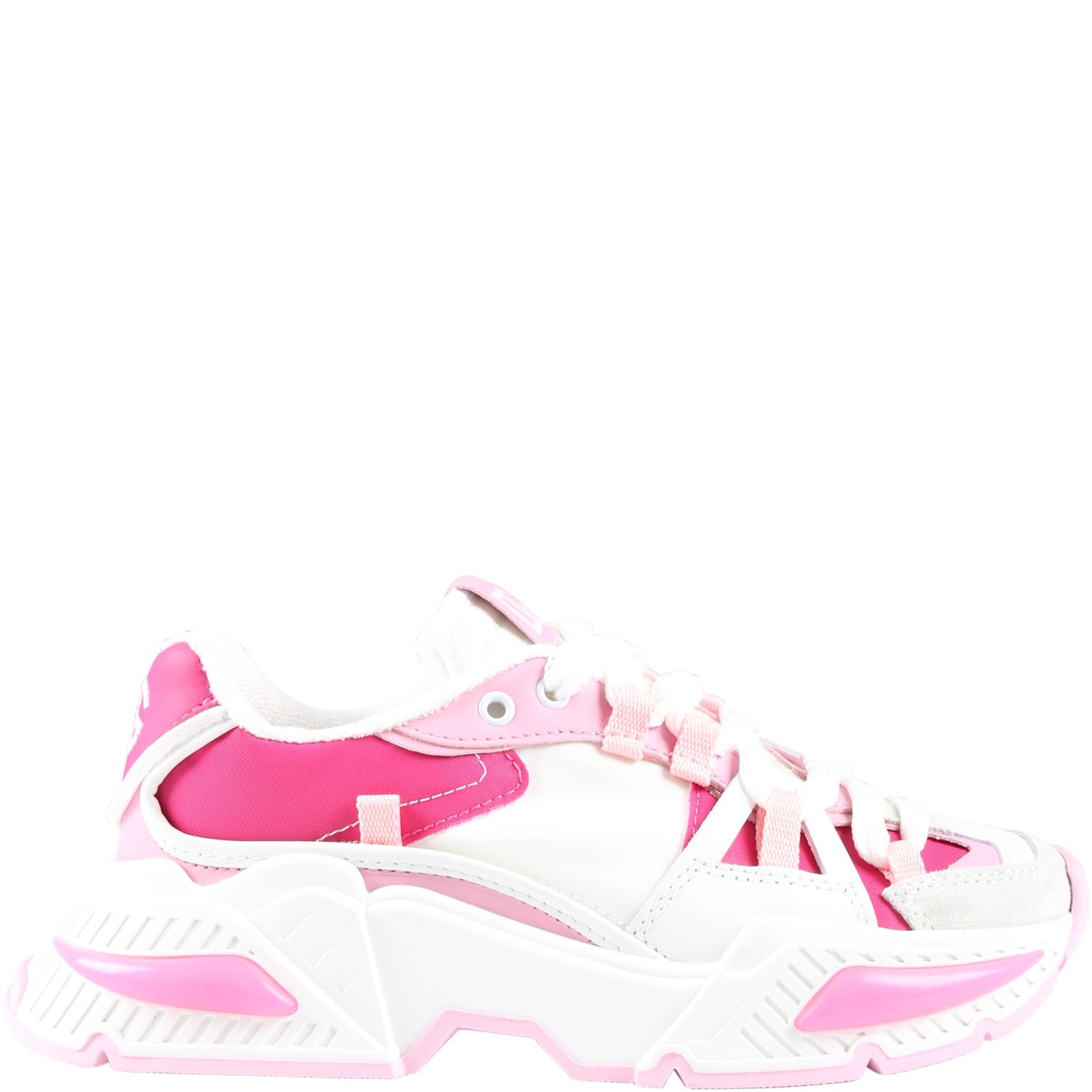 Dolce & Gabbana White Sneakers For Girl With Pink And Fuchsia Details