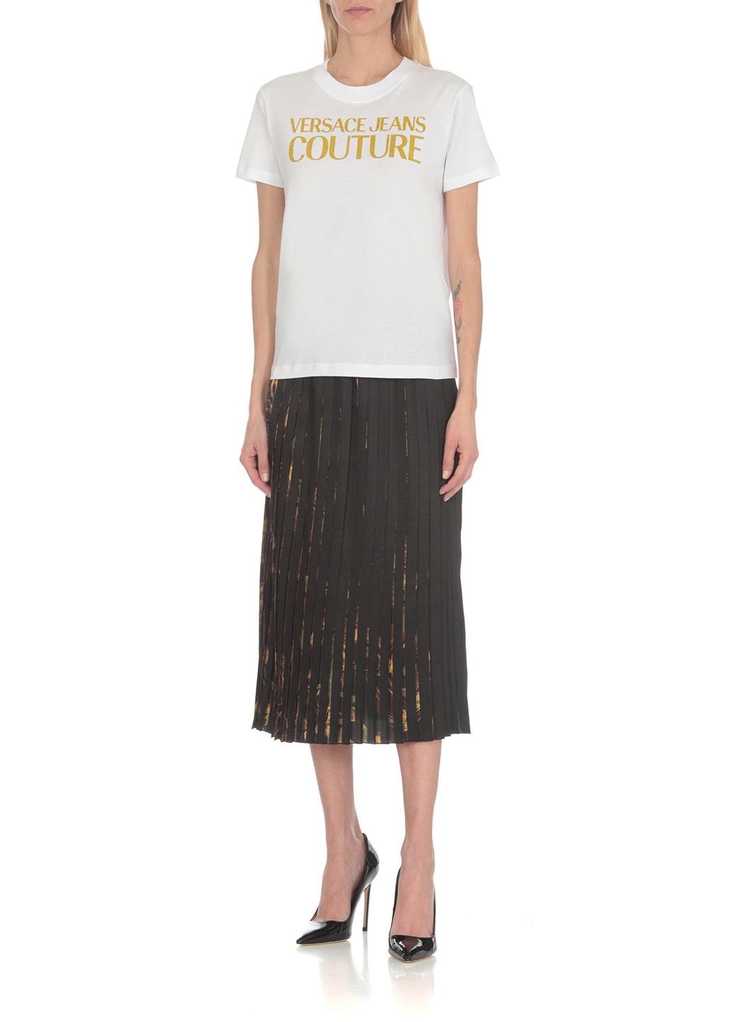 Versace Jeans Couture Metallic Logo Crew Neck T-shirt In White