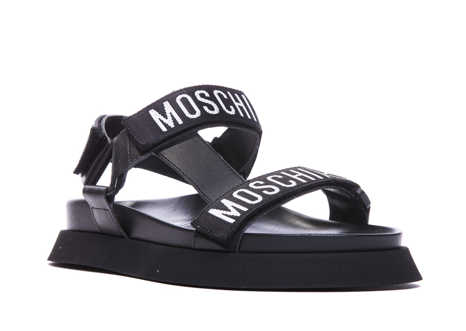 Shop Moschino Logo Tape Platform Sandals In Black