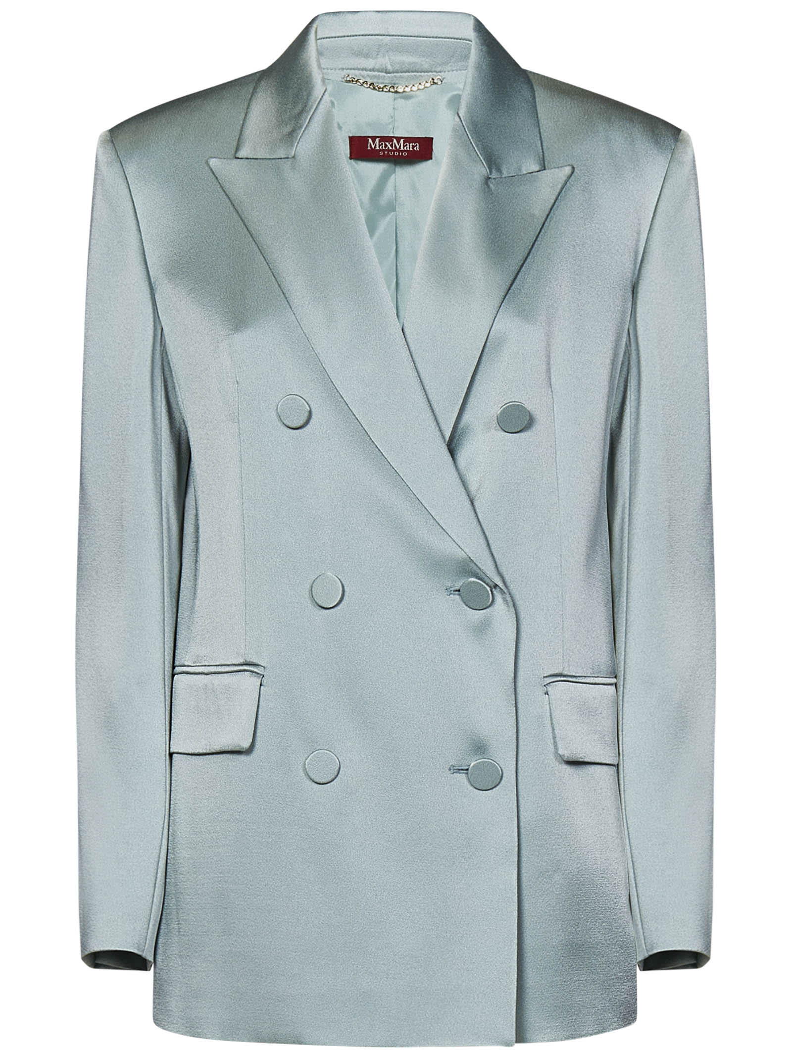 Double-breasted Blazer In Envers Satin
