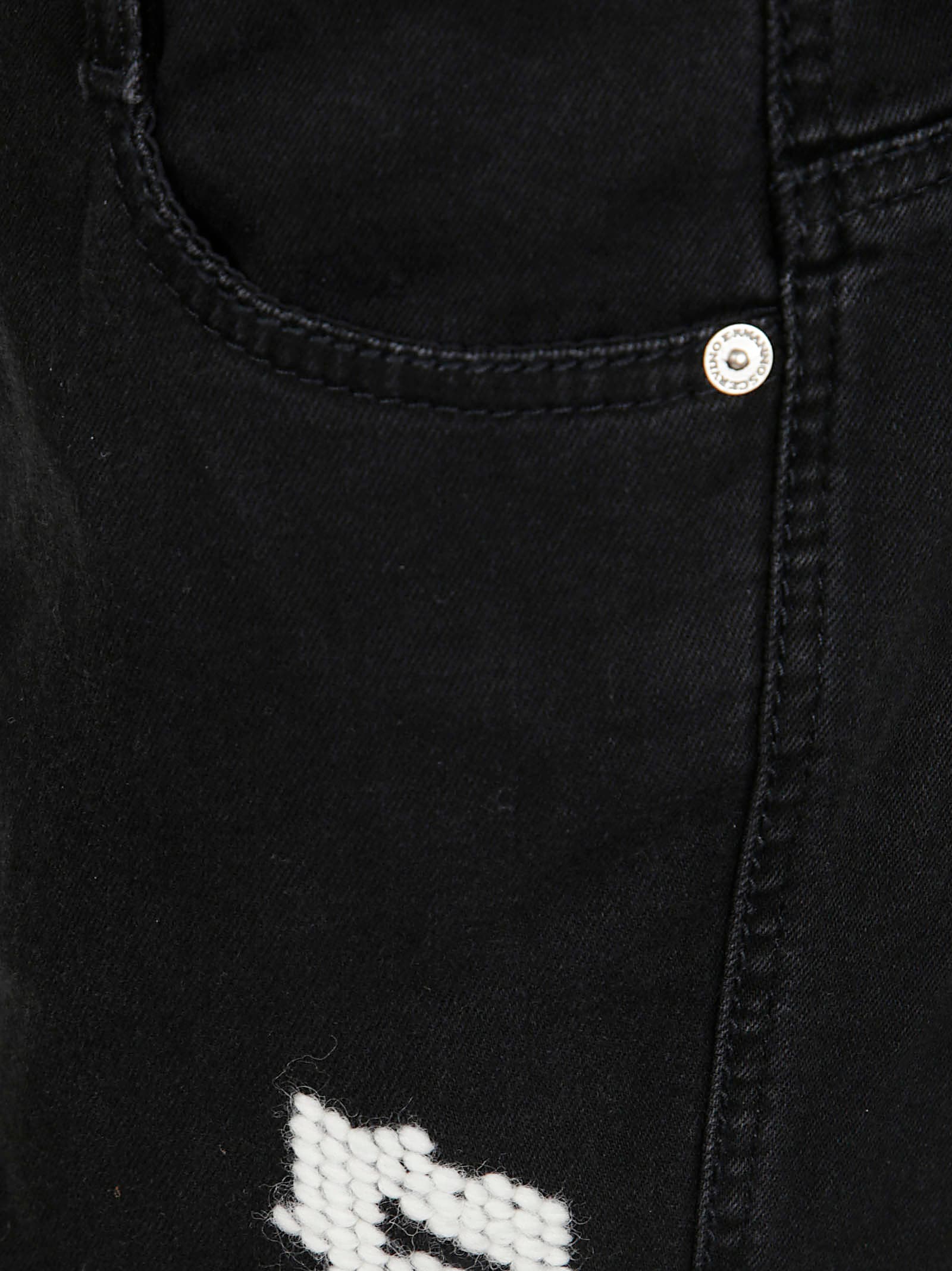 Ermanno Scervino Straight-leg Black Jeans With Artistic Embroidery In Black