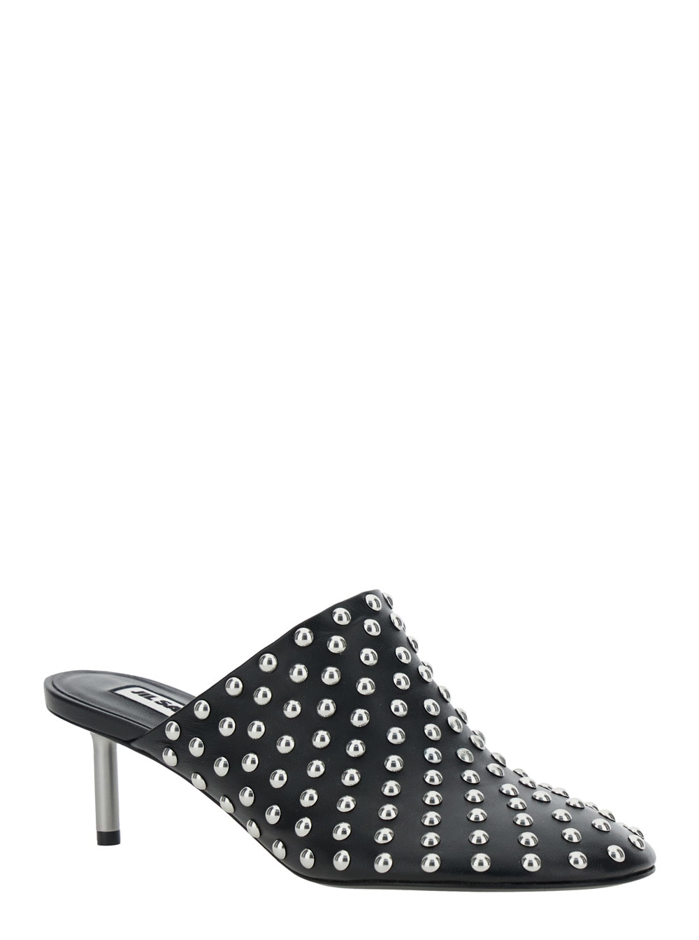 Jil Sander Black Mules With Low Heel And All-over Stud Embellishments In Leather Woman In Black