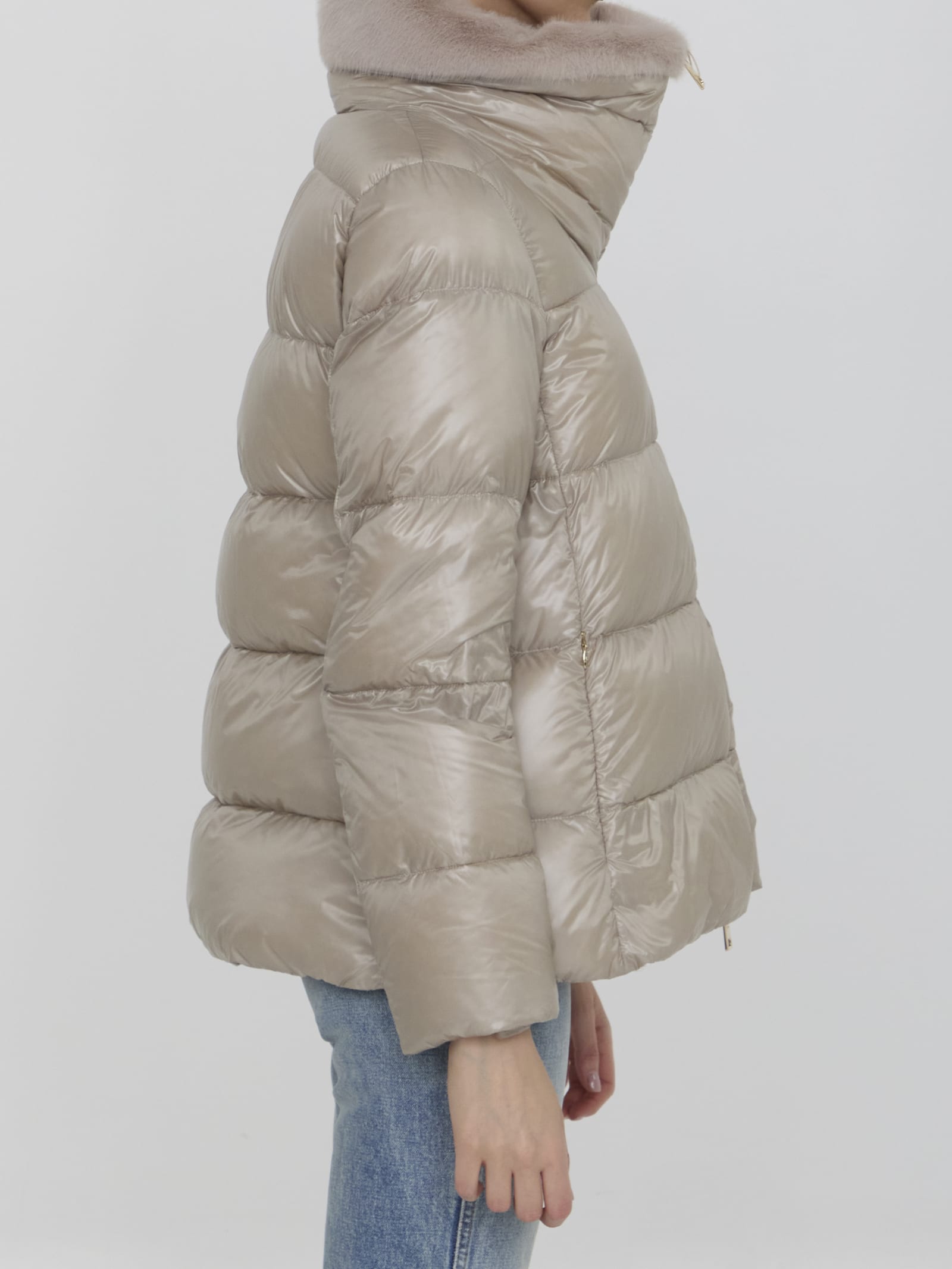 Herno Down Jacket In Nylon And Eco-fur In White