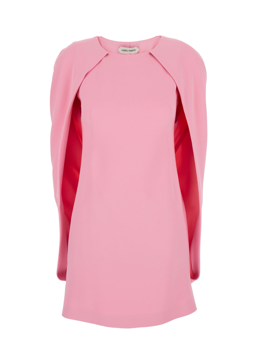 Alberta Ferretti Women Pink Crew Neck Dress With Cap Sleeves And Draped Shoulders In Fabric Woman In Pink