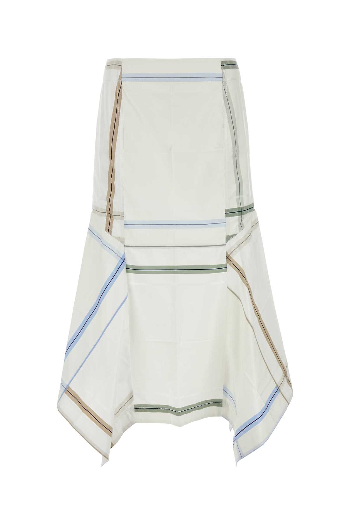 Bottega Veneta Exclusive Checked Cotton Midi Skirt In Whitemulti