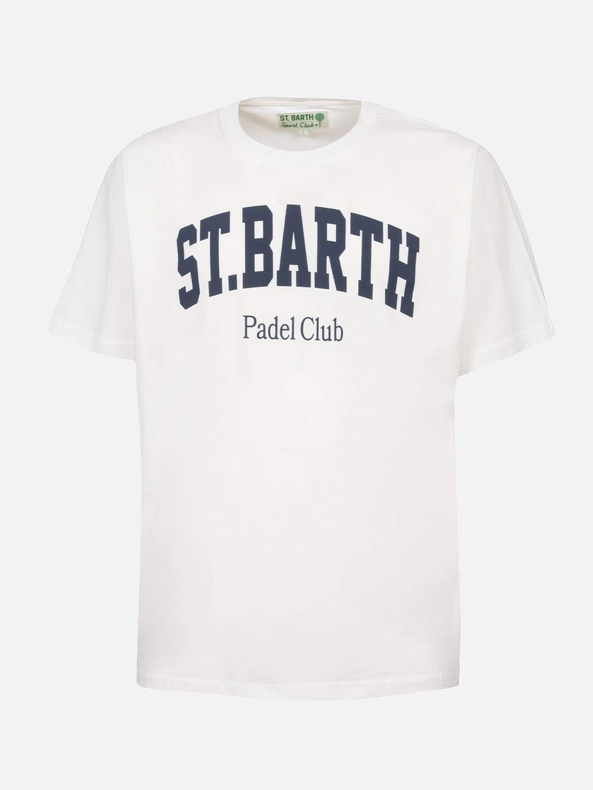 Mc2 Saint Barth Man Cotton T-shirt With St. Barth Padel Club Placed Print In White