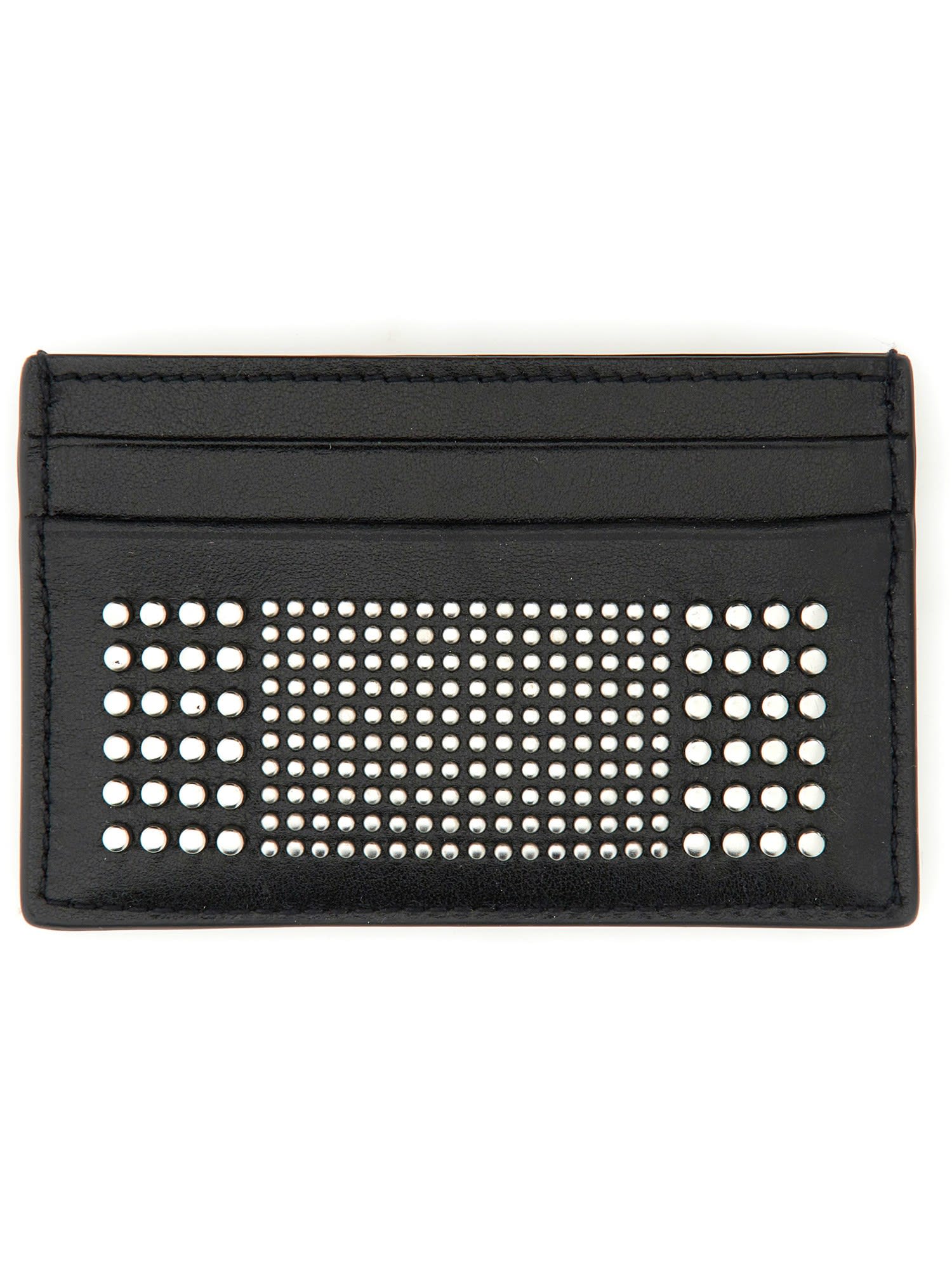 Alexander Mcqueen Black Card-holder With Silver-finished Studs In Leather Man In Black