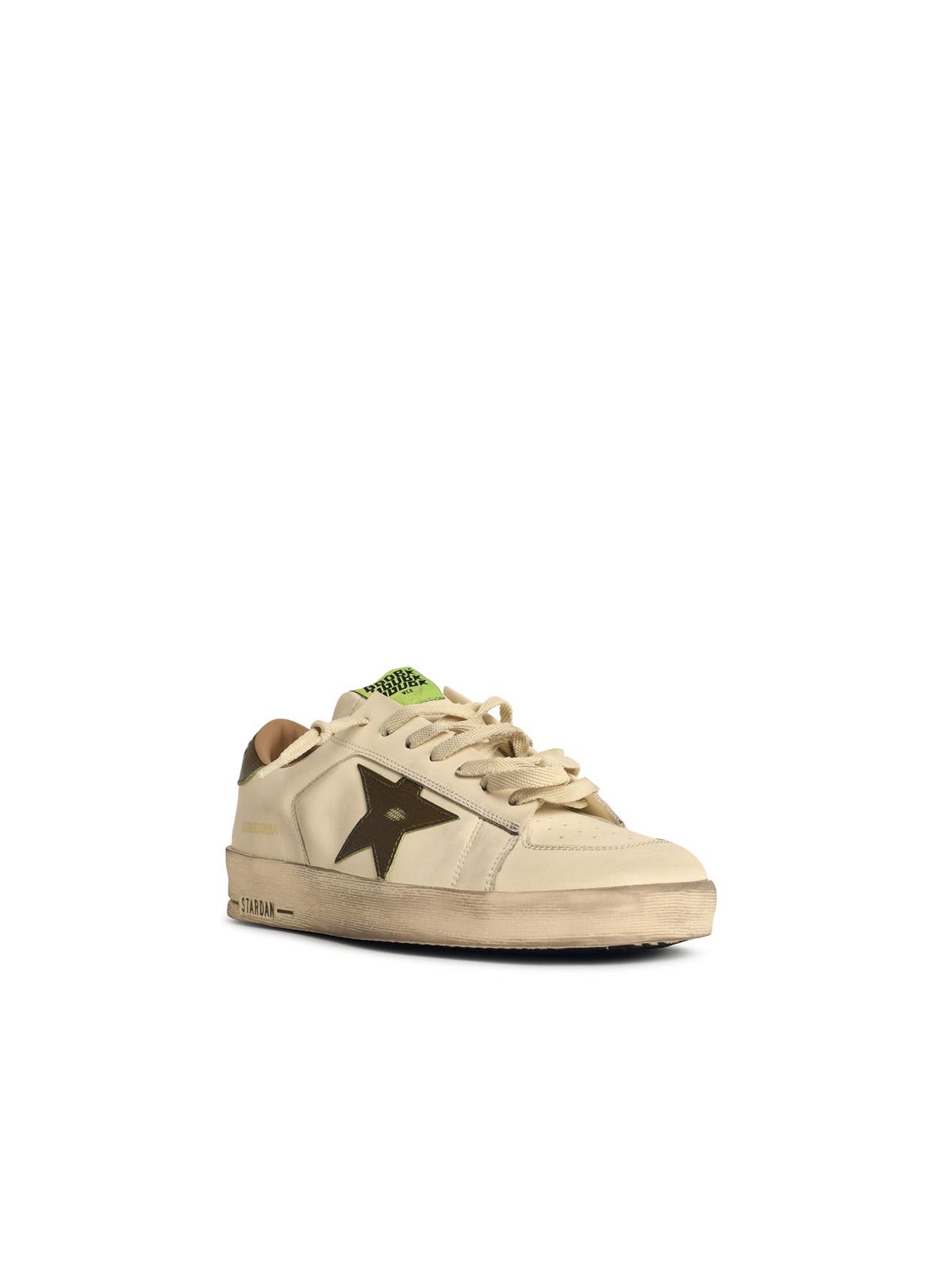Golden Goose Stardan White Leather Sneakers With Green Star And Heel In White