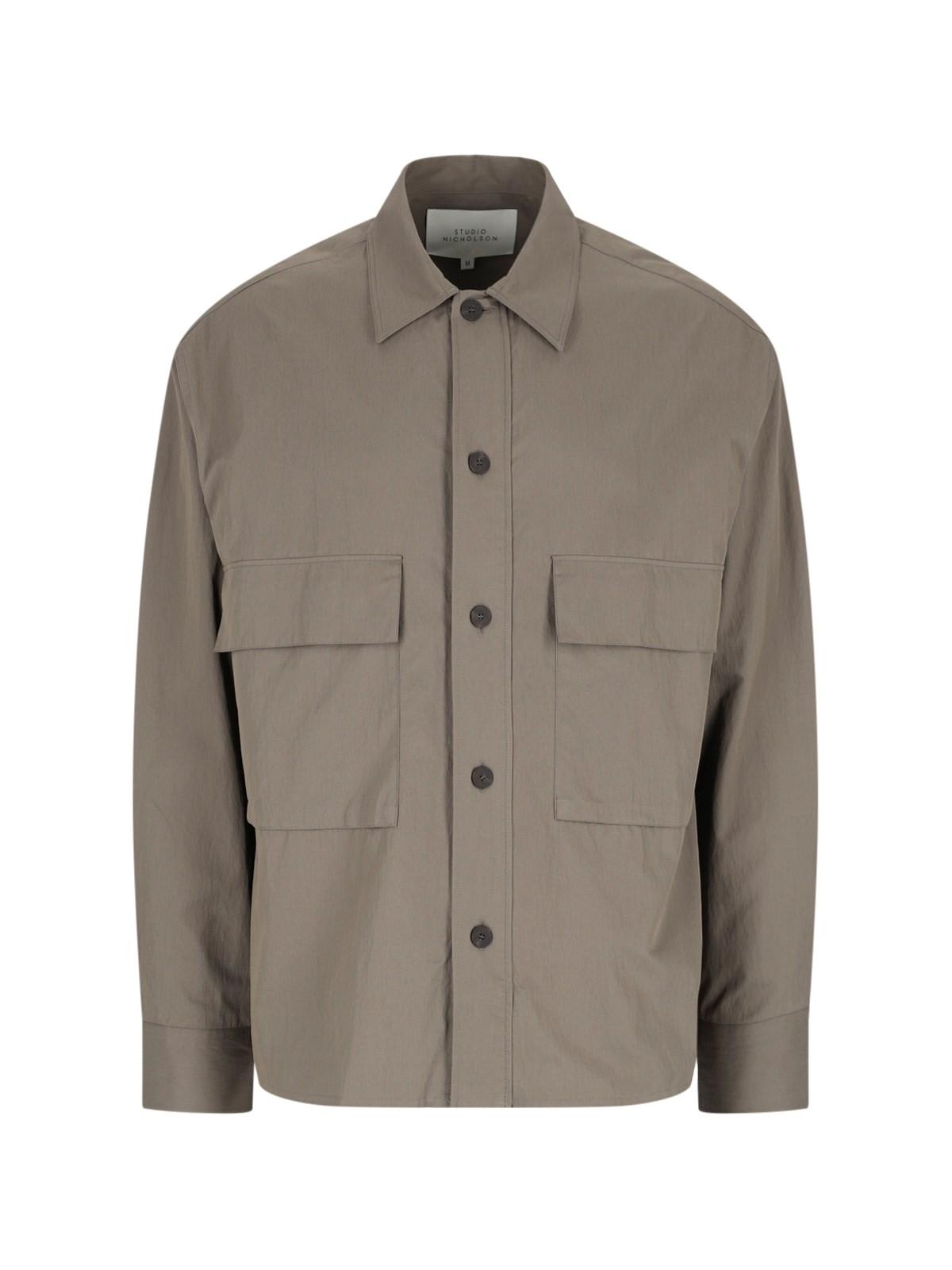 Shop Studio Nicholson Maxi Pocket Shirt Jacket In Fatigue