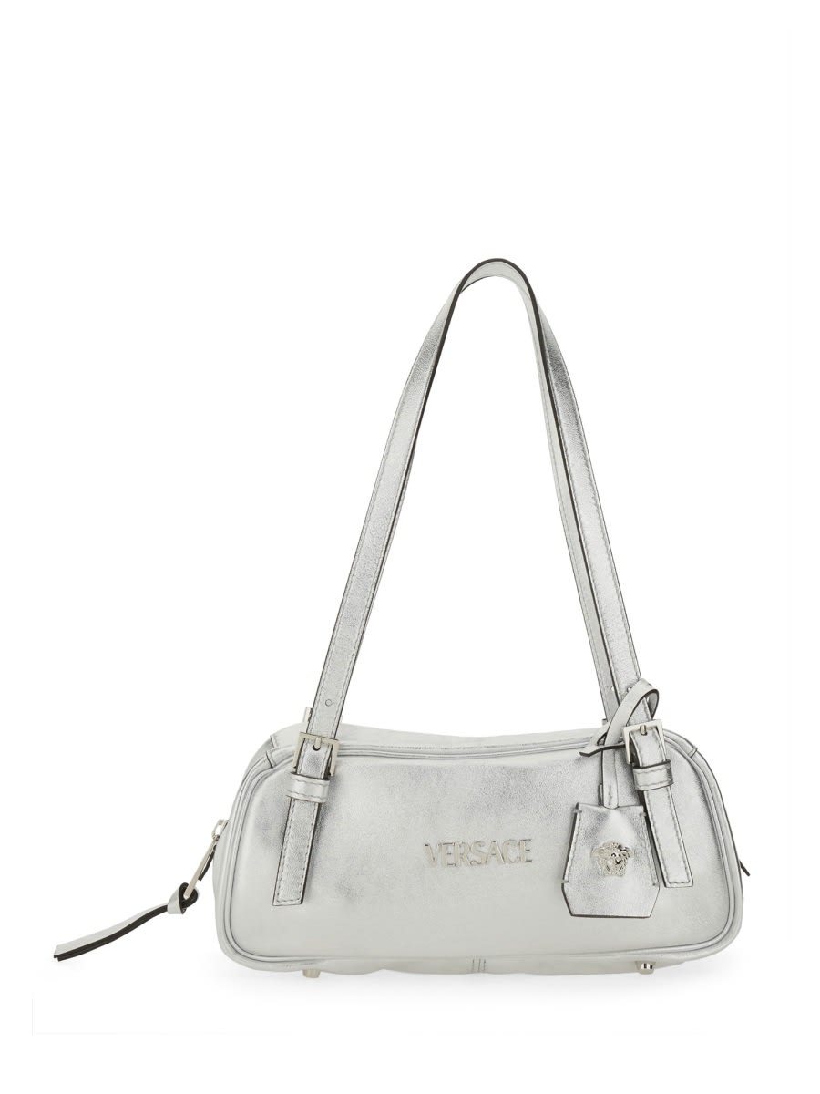 Versace Rectangular Silver Double Handle Shoulder Bag In Silver