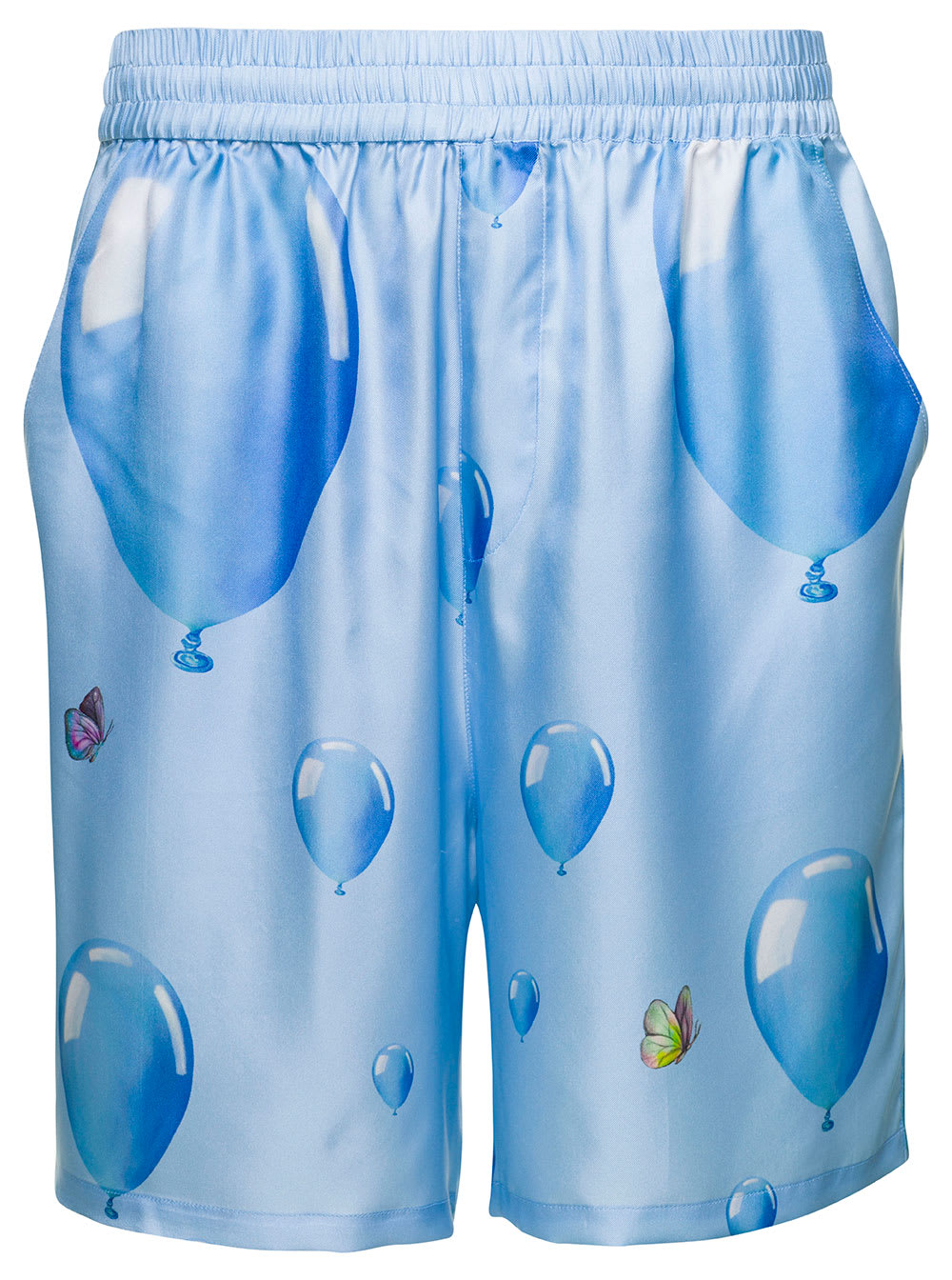 Light-blue Shorts With Balloon Print All-over In Polyester Man