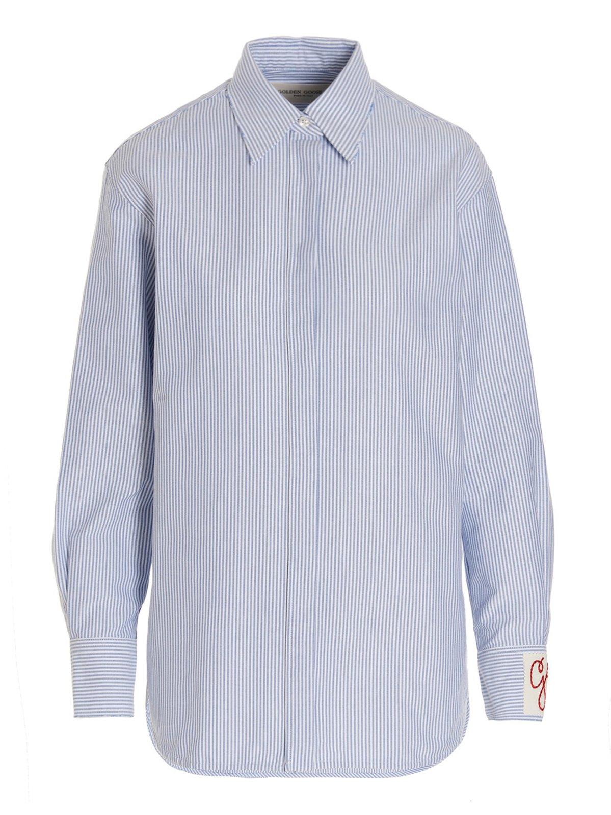 Golden Goose Striped Boyfriend Button-front Shirt In White/infinity