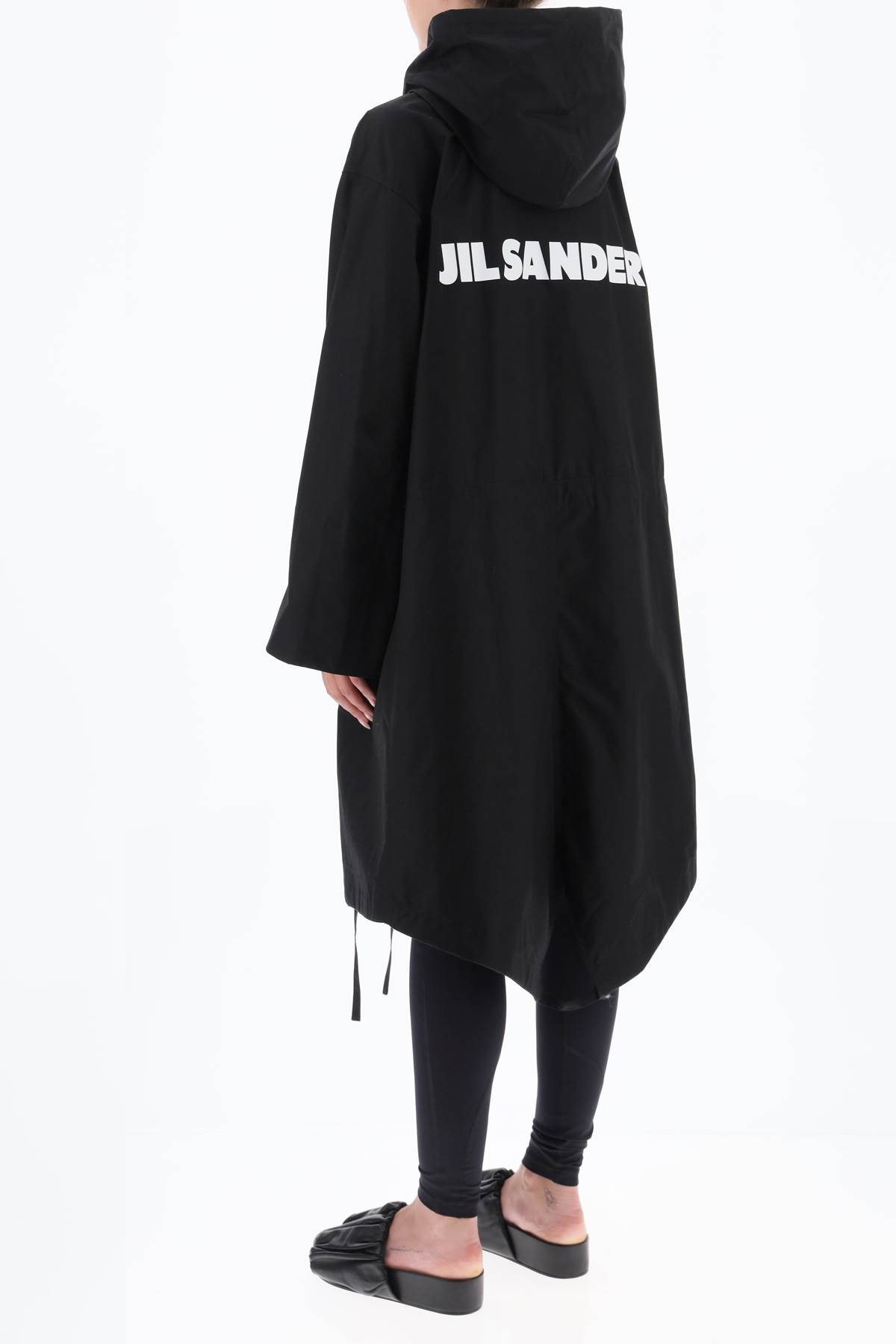 Shop Jil Sander Waterproof Cotton Parka With Logo On The Back In Black