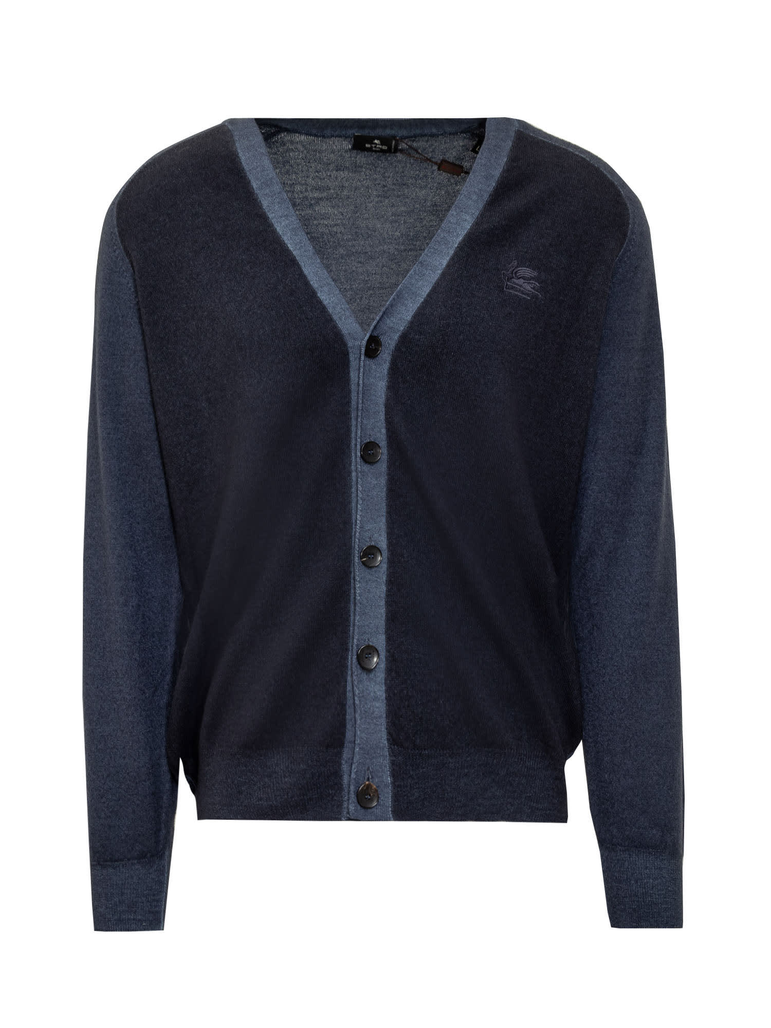 Shop Etro Wool Pegaso Cardigan In Blu Scurissimo 1