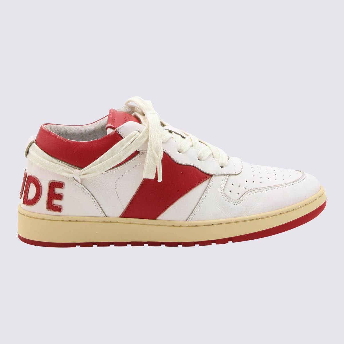 Shop Rhude White And Red Leather Sneakers