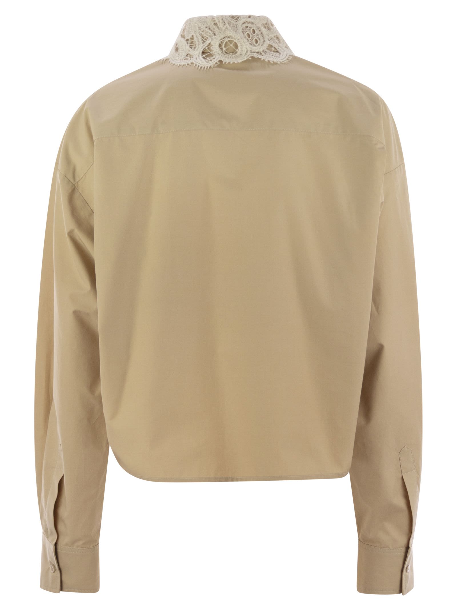 Fabiana Filippi Cropped Shirt With Lace Collar In Beige