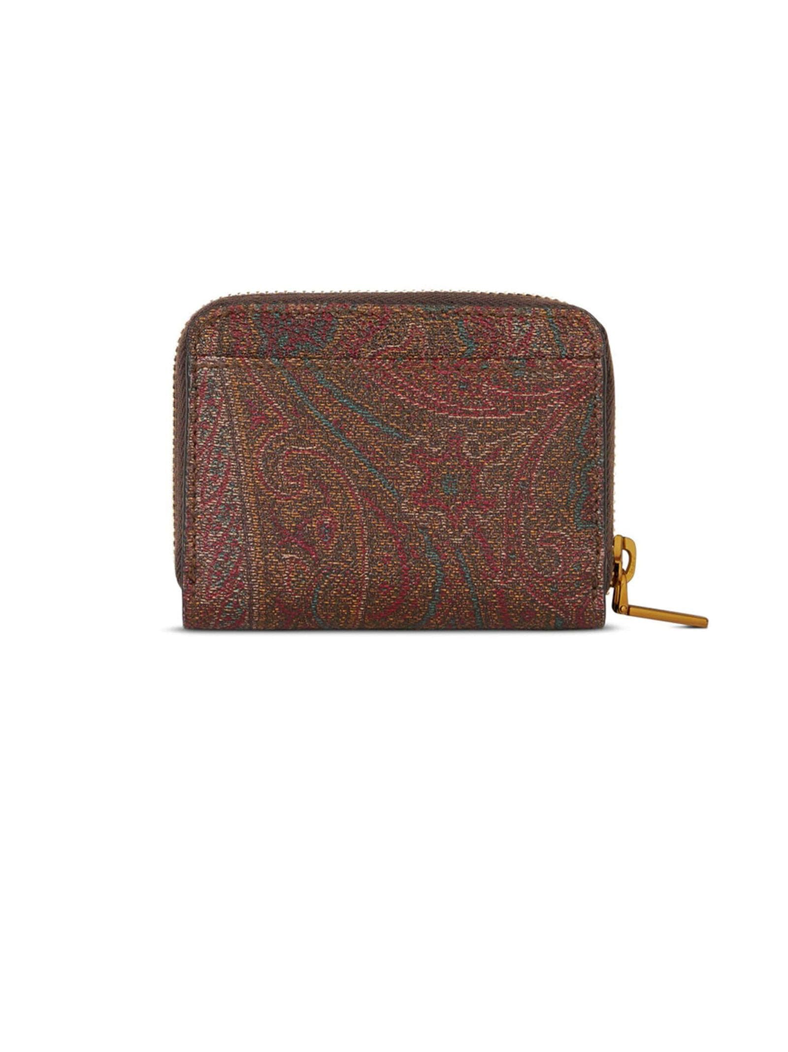 Shop Etro Coin Purse In Iconic Paisley Jacquard In Brown