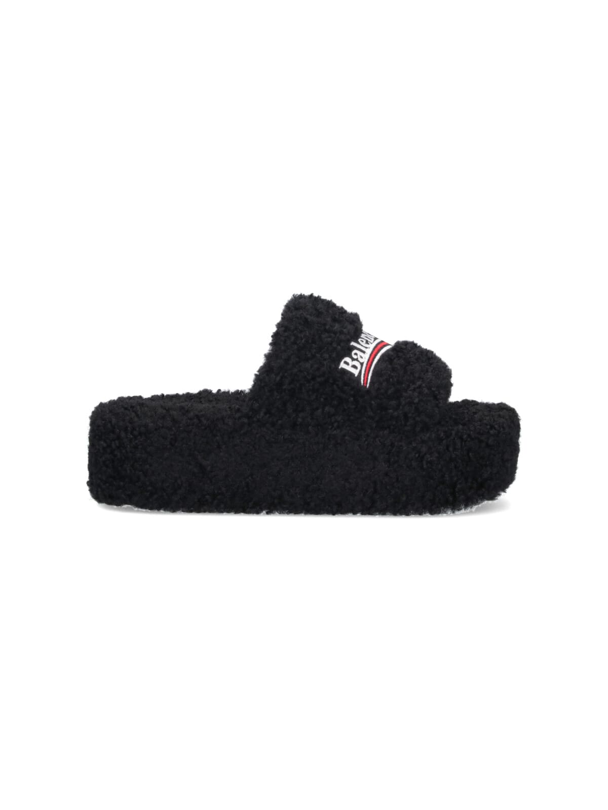 Balenciaga Furry Slide Sandals In Black