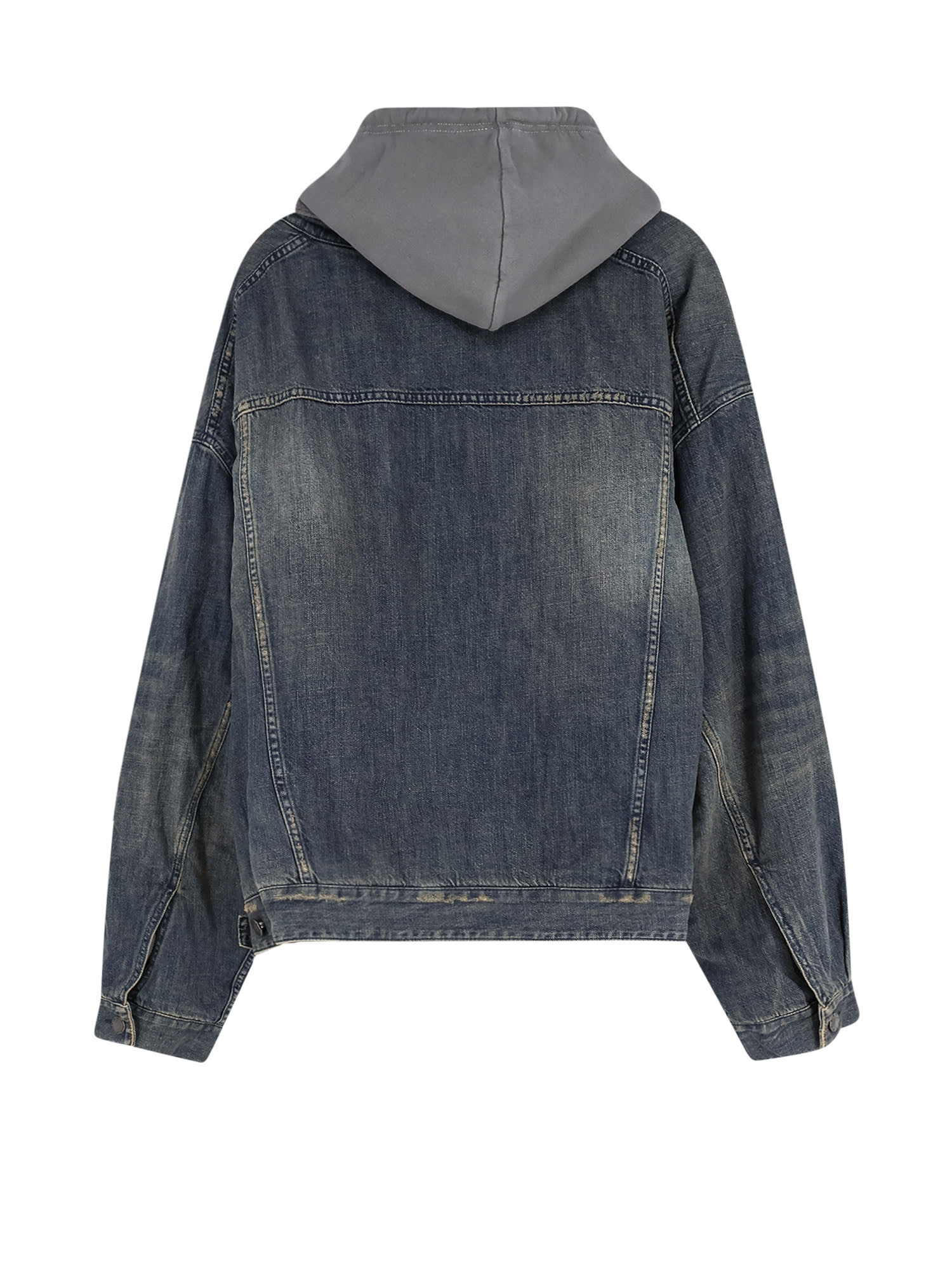 Balenciaga Men Layered Cotton Denim Jacket In Blue