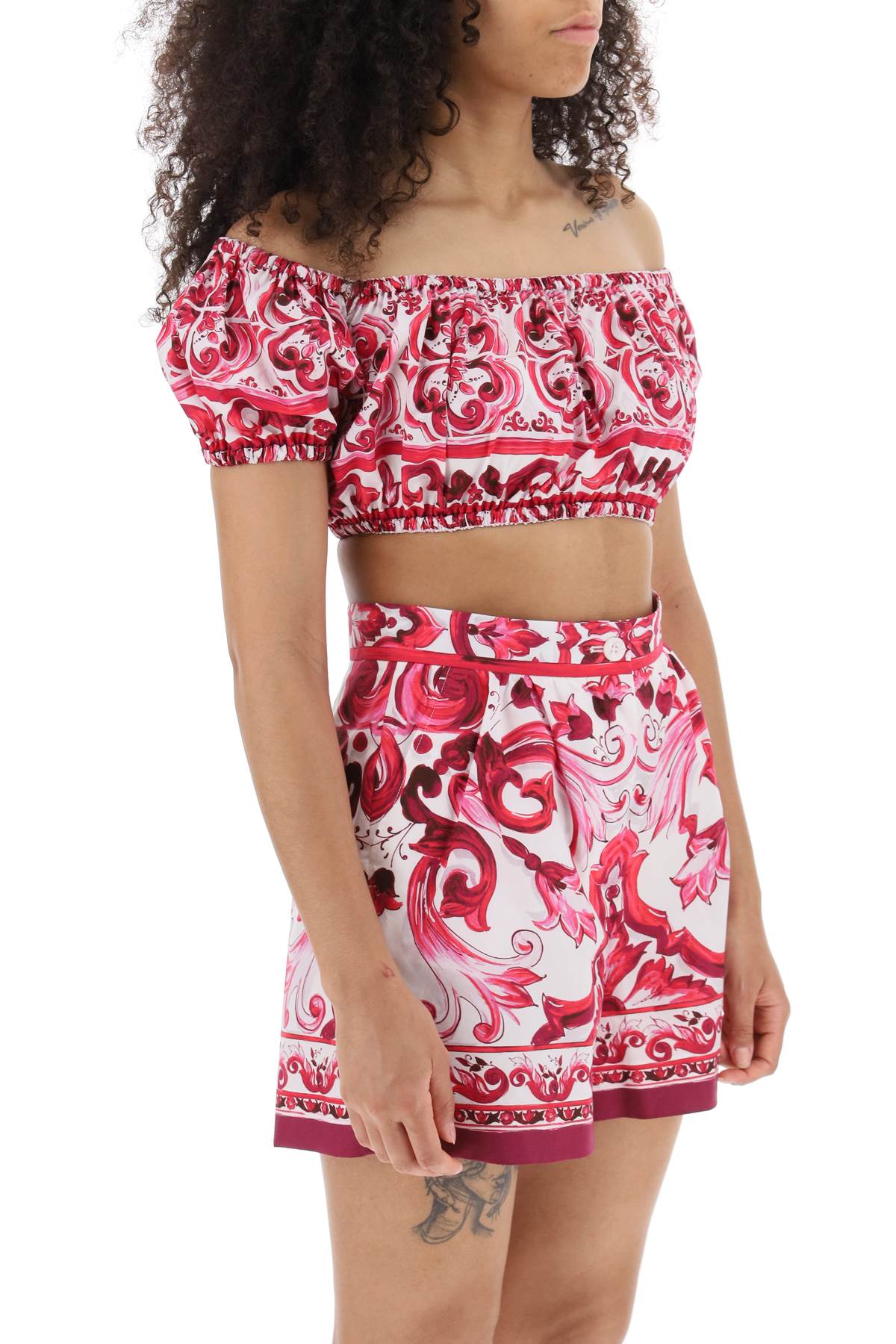 Shop Dolce & Gabbana Cropped Top With Maiolica Motif In Rosa