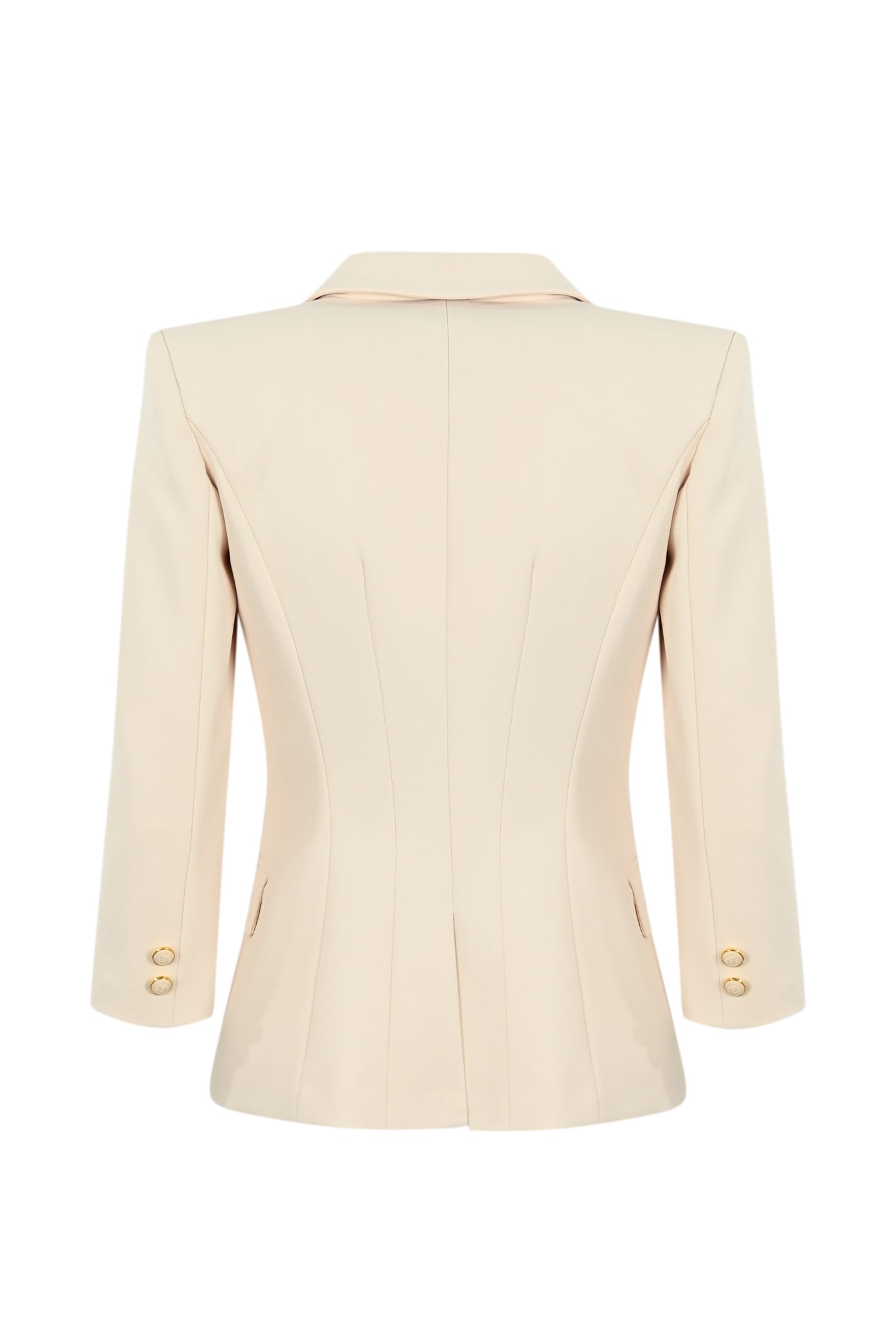 Shop Elisabetta Franchi Double-breasted Crepe Jacket With Logo In Burro