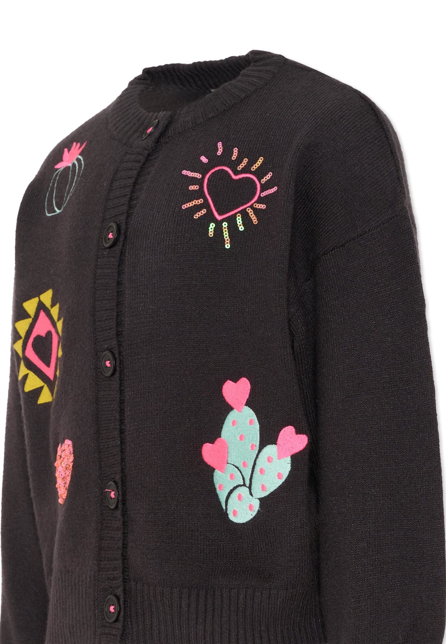 Billieblush Black Cardigan For Girl With Embrodery In Black
