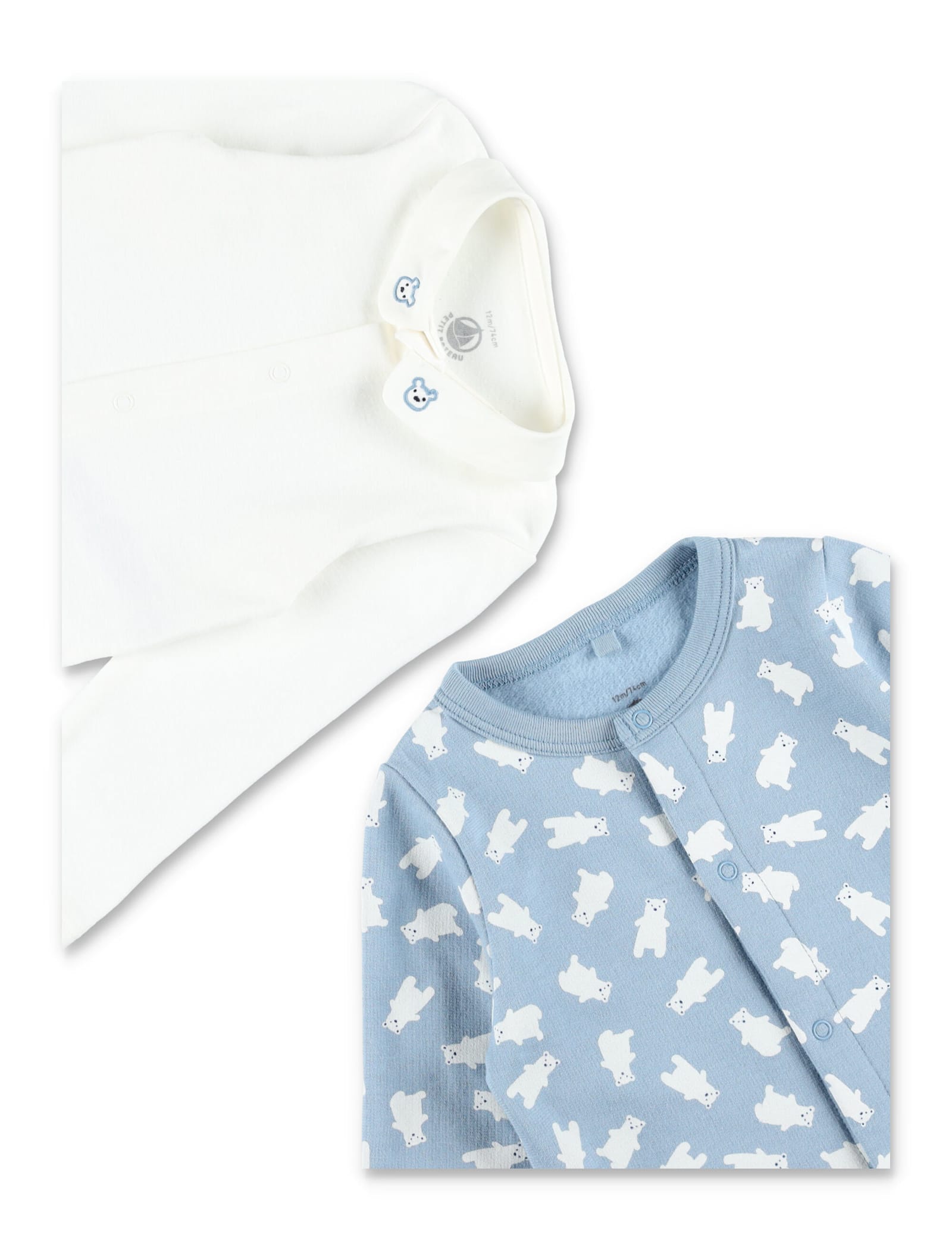 Petit Bateau Baby Fleece Set With Bear Print And Embroidered Collar In Blue