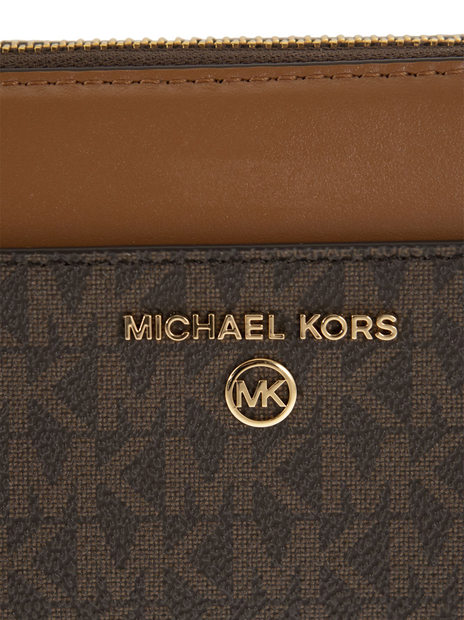 Shop Michael Kors Continental Wallet With Printed Canvas In Brown