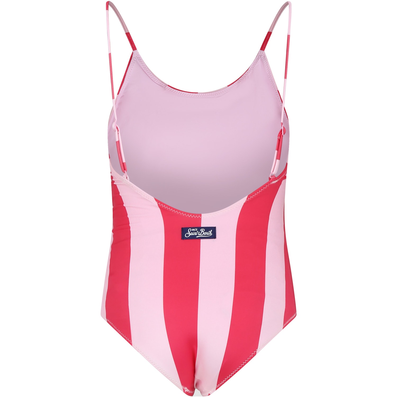 Shop Mc2 Saint Barth Pink Swimsuit For Girl With Logo In Multicolor