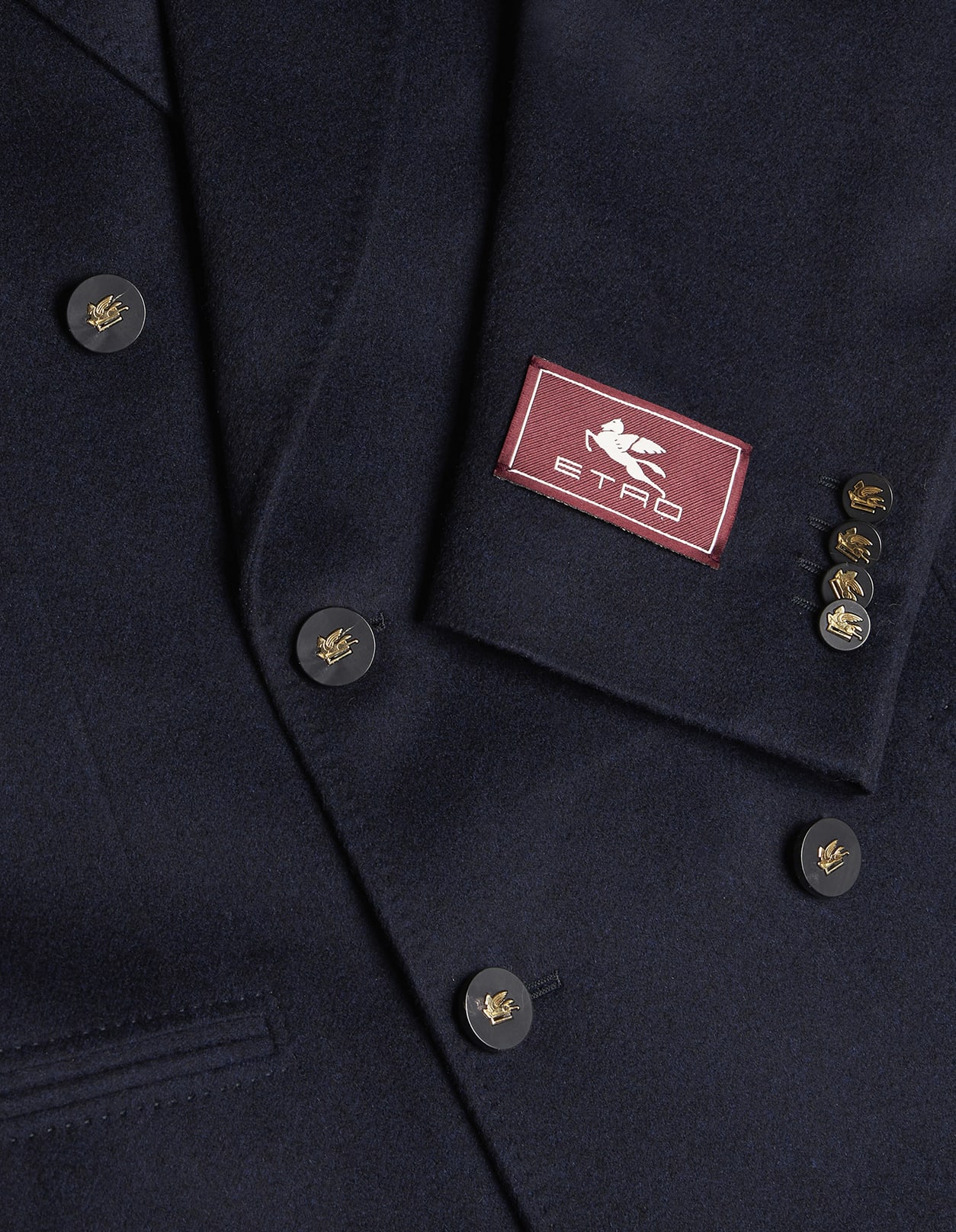 Etro Navy Blue Cashmere Double Breasted Blazer In Blue