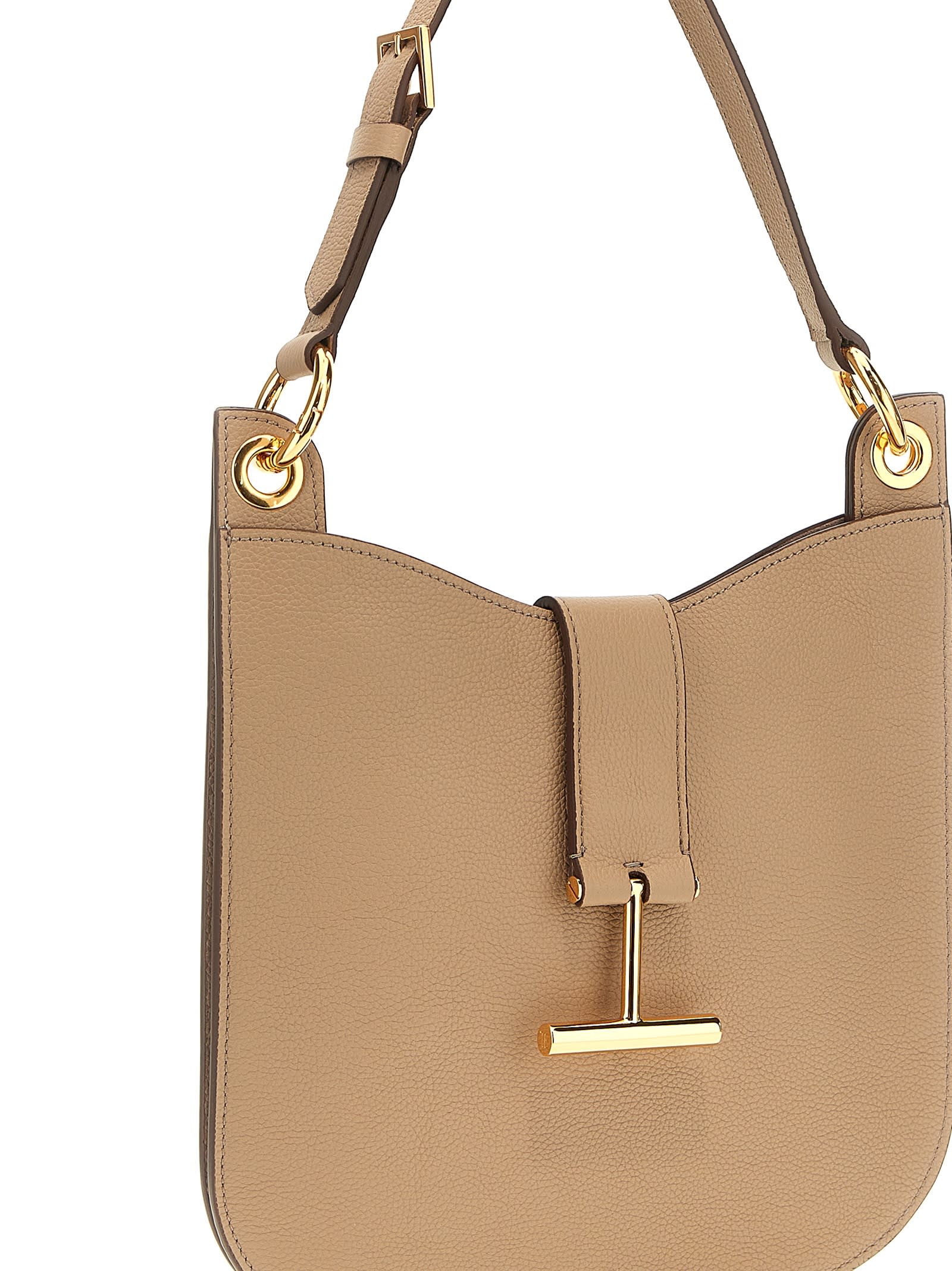 Shop Tom Ford Hammered Leather Shoulder Strap In Beige