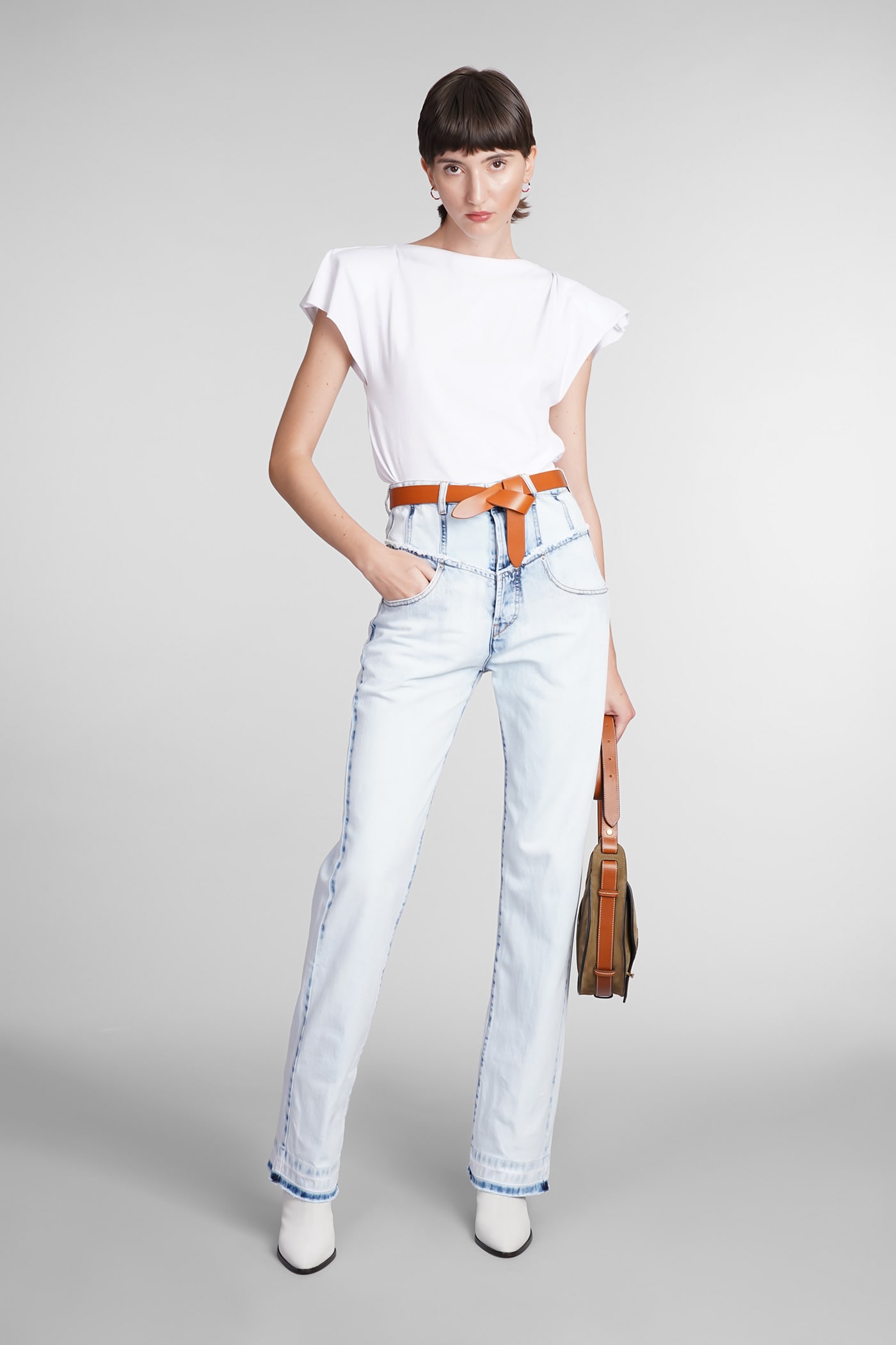 Shop Isabel Marant Noemie Jeans In Cyan Cotton