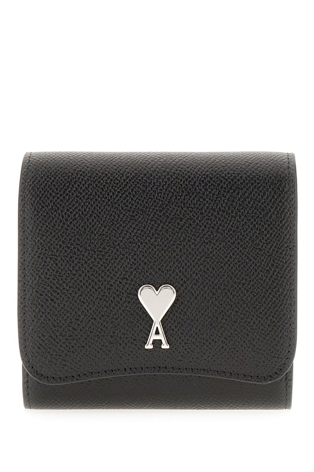 Shop Ami Alexandre Mattiussi Logo Plaque Tri-fold Wallet In Noir/argent Vibre