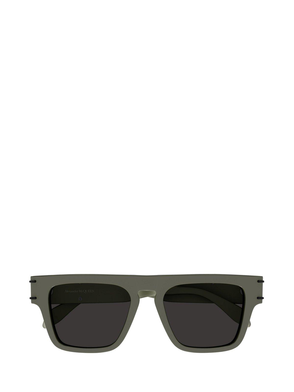 Shop Alexander Mcqueen Square Frame Sunglasses In 005 Green Green Grey