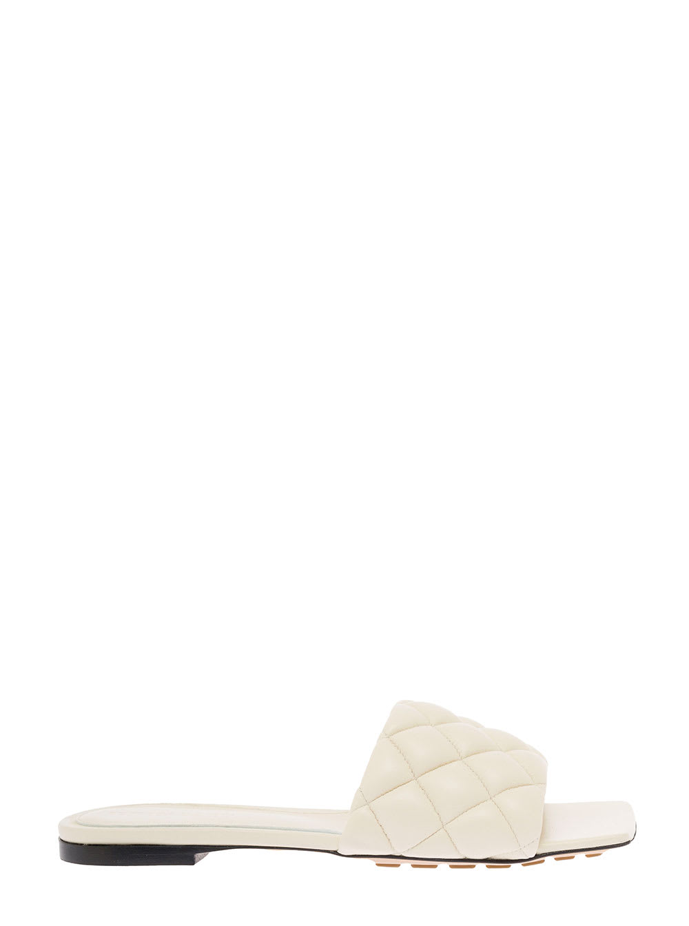 Bottega Veneta Womans White Quilted Leather Slide Sandals