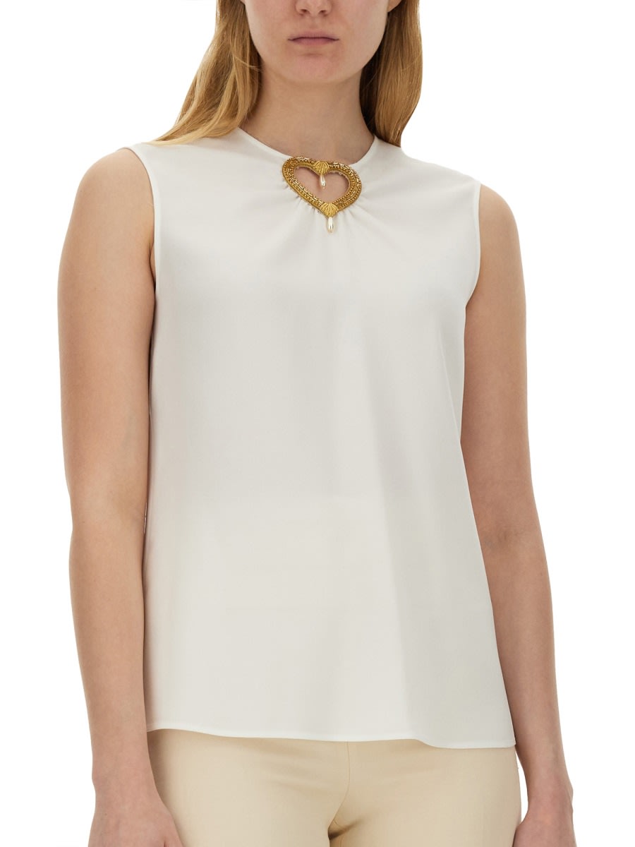 Shop Moschino Blouse With Heart Applique In White