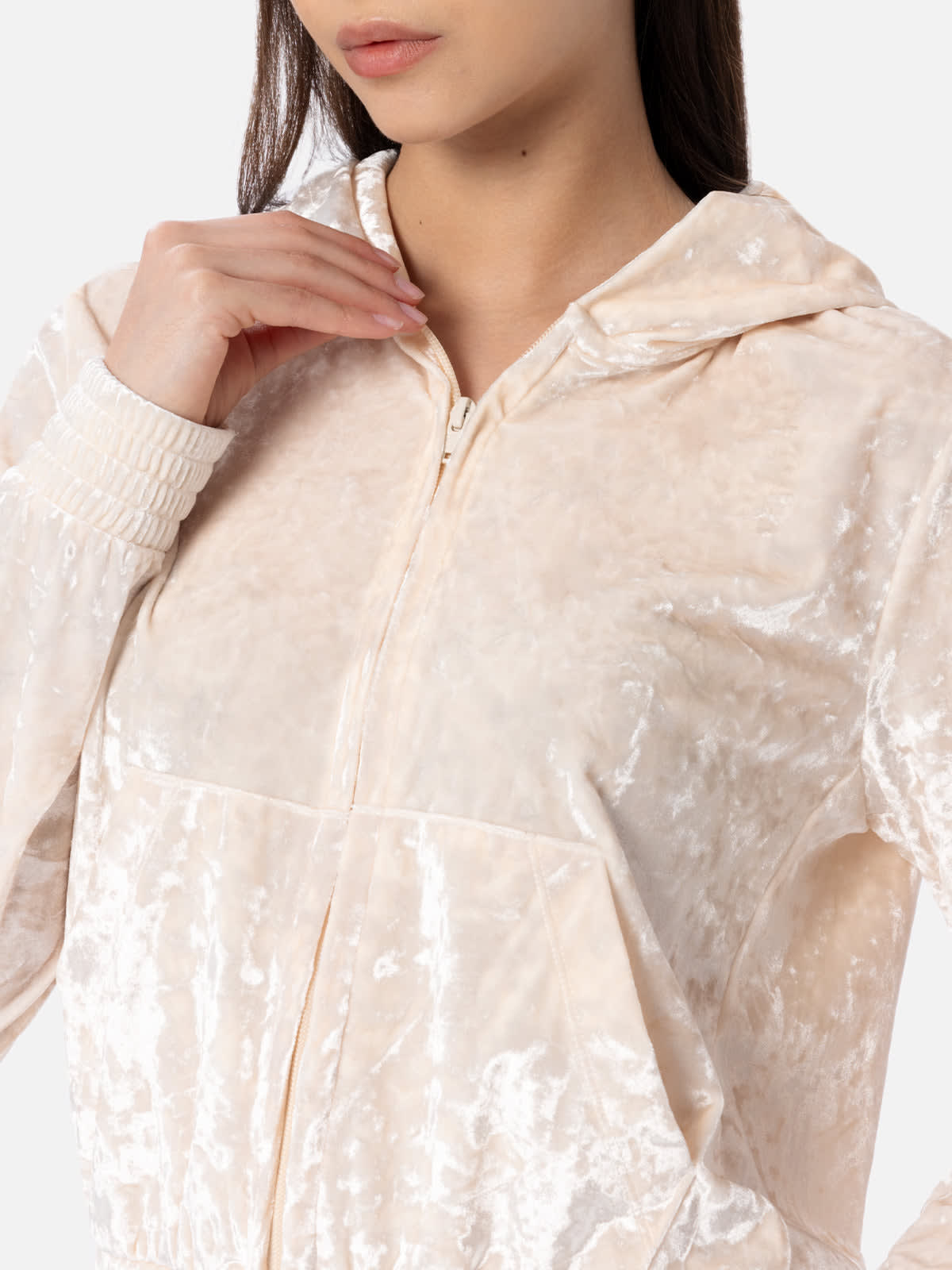 Mc2 Saint Barth Woman Chenille Zipped Hoodie Jasmine In White