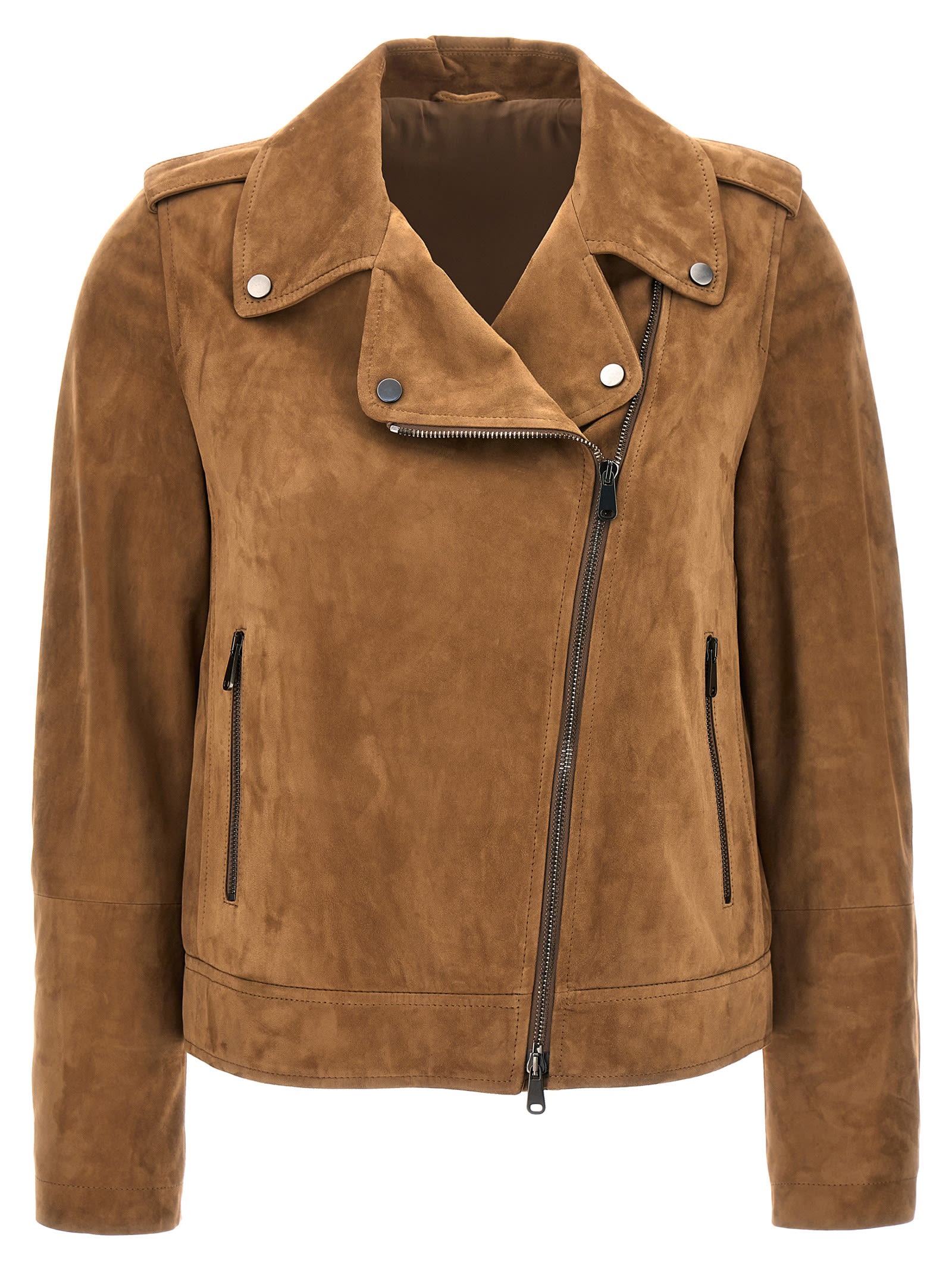 Brunello Cucinelli Suede Biker Jacket In Brown