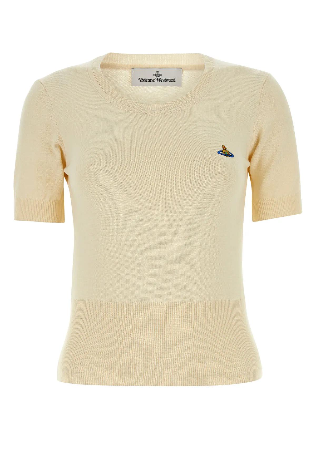 Vivienne Westwood 'bea' Cream White Cropped T-shirt With Orb Embroidery In White