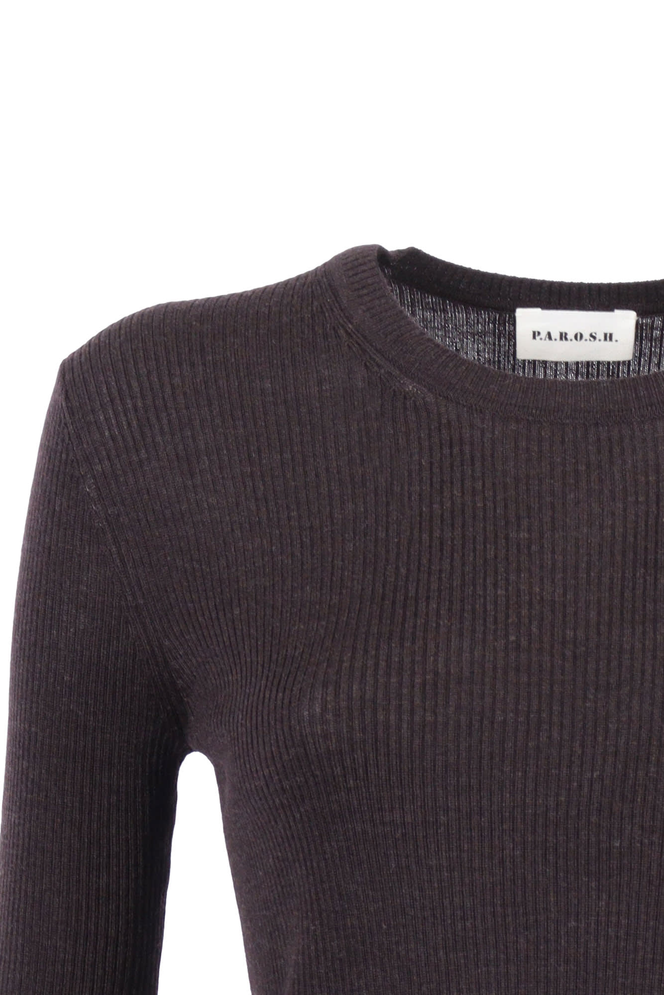 P.a.r.o.s.h Fitted Short-sleeved Wool Top With Ribbed Texture In Purple