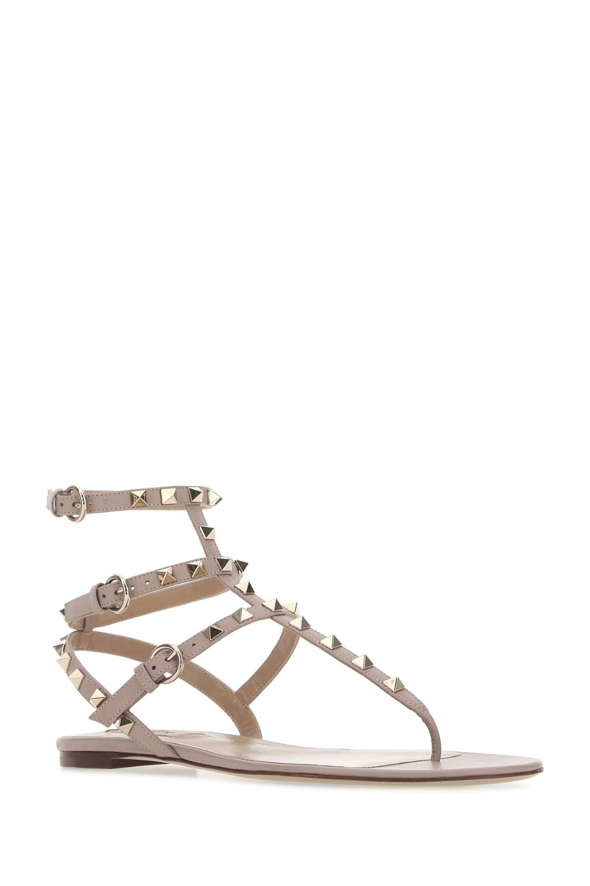 Shop Valentino Antiqued Pink Leather Rockstud Thong Sandals In P45